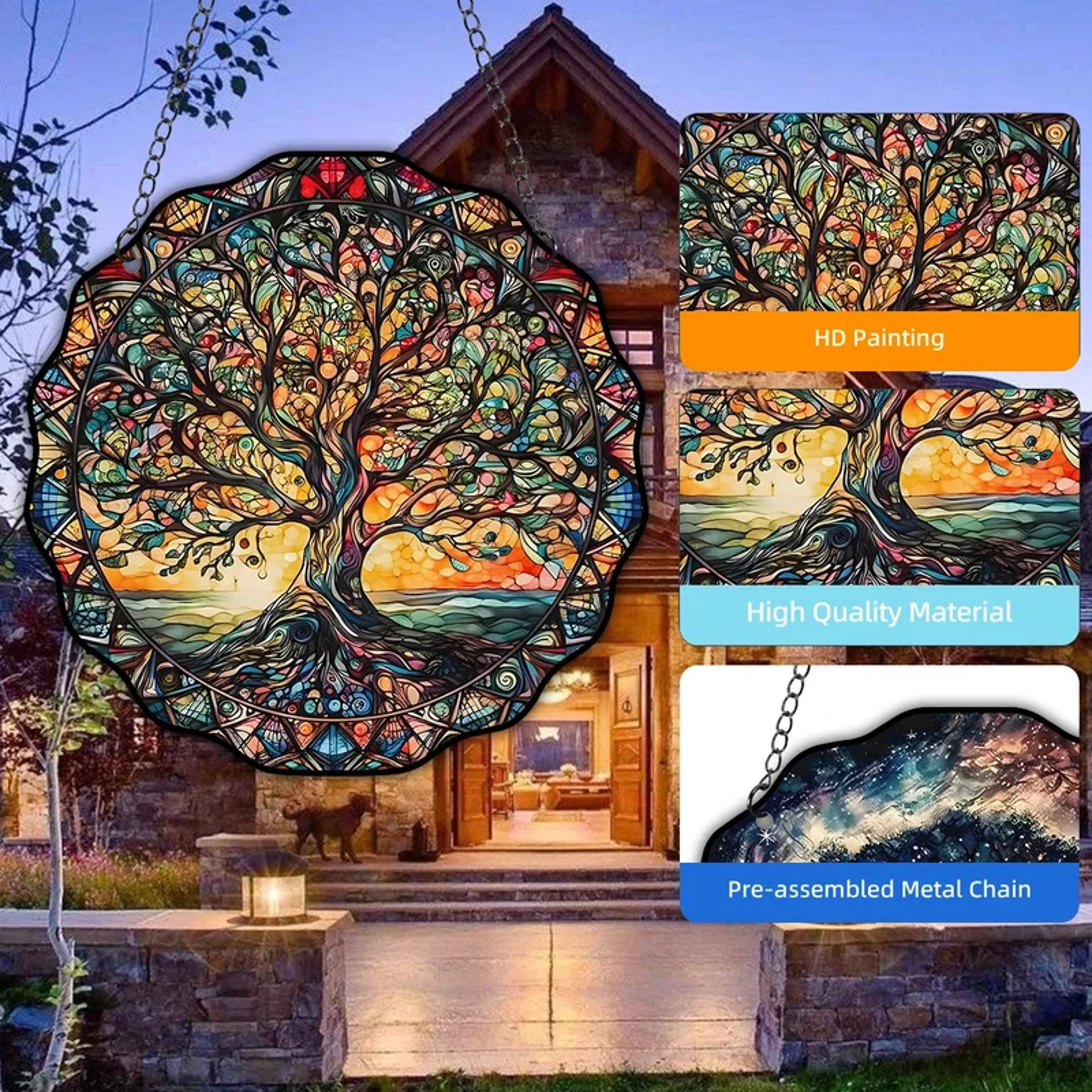Tree of Life Wall Art, Round Sun Hanging Sign, Acrylic Welcome Plate Decor for Indoor Outdoor Window – view 4