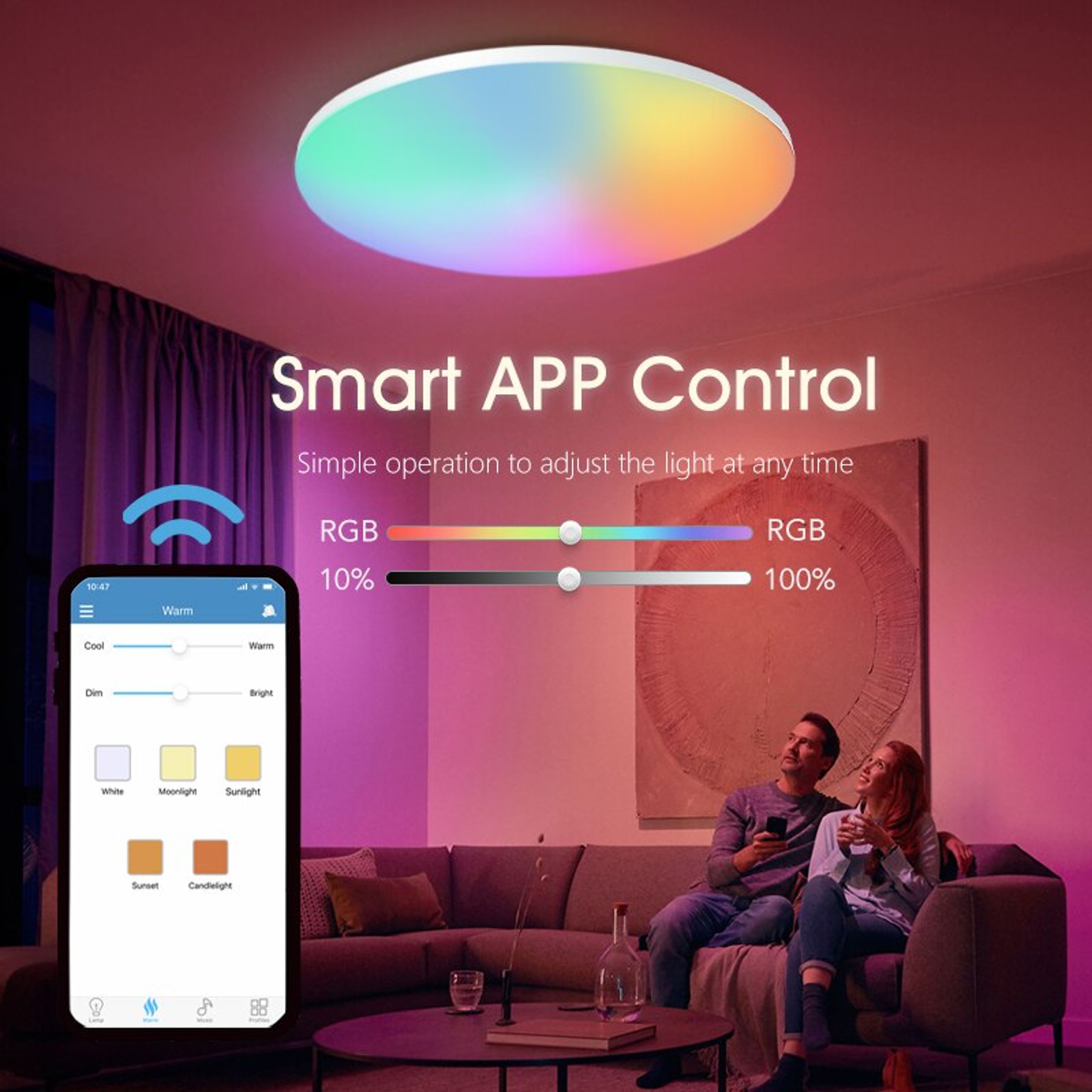 Smart Ceiling Light, RGB CCT APP Control, Ambient Light, For Bedroom, Home Decor – view 3