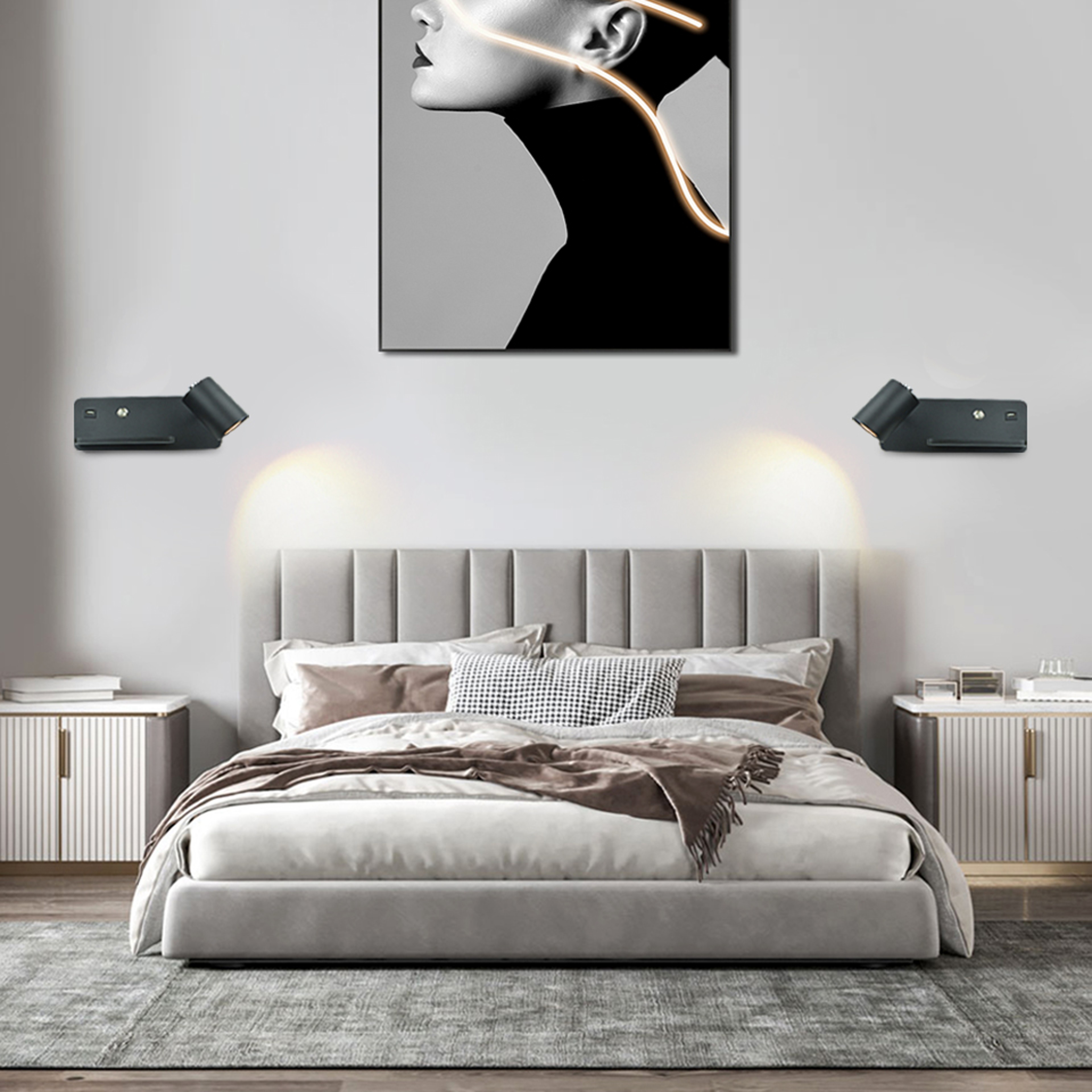 LED Wall Sconce, with USB and Wireless Charging, Modern Indoor Wall Lamp for Bedroom, Bed side Lighting – view 6