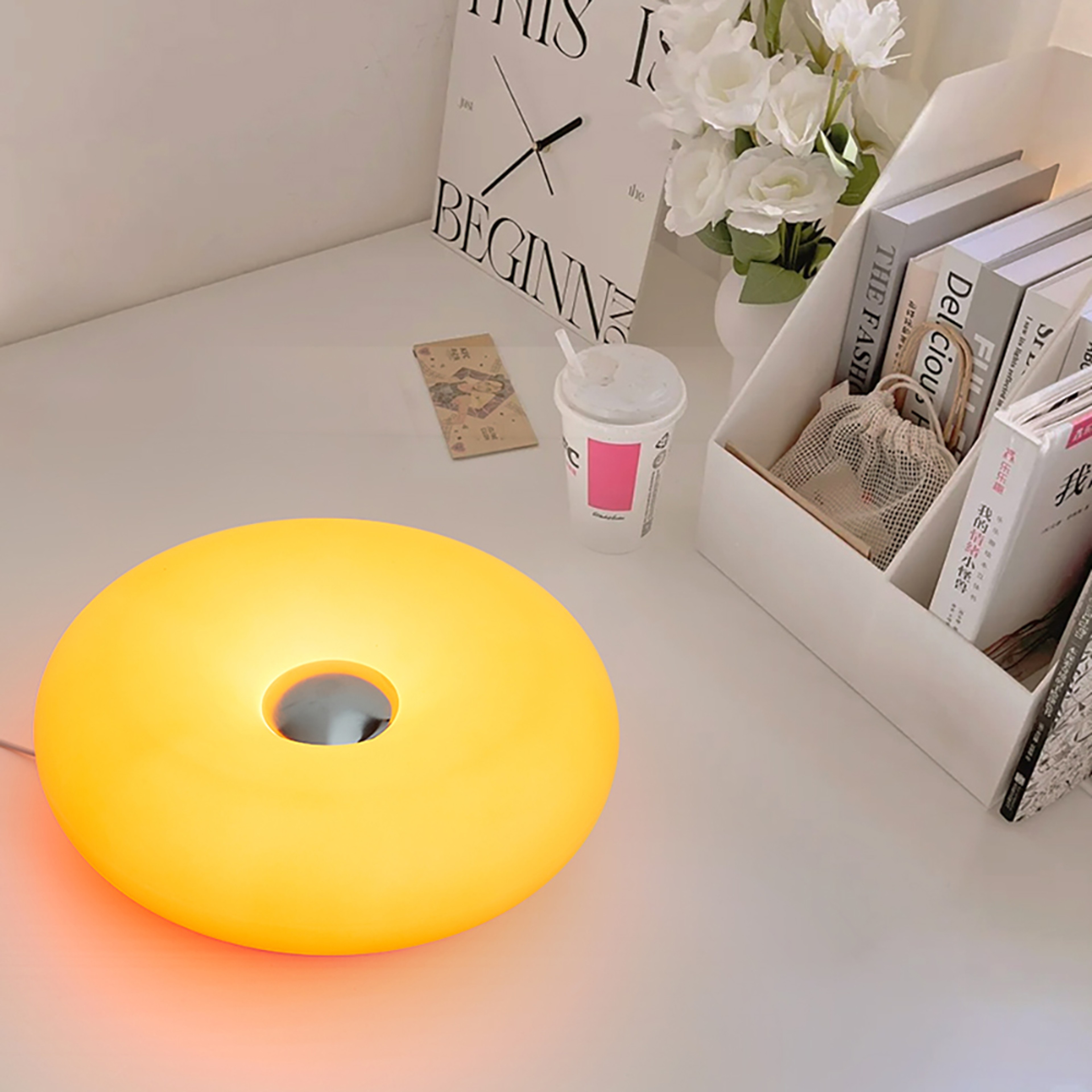 Modern Donut Table Lamp, USB Plug Bedside Lamp, for Bedroom, Living Room, and Dining Room Decoration, Warm White Ambient – view 4