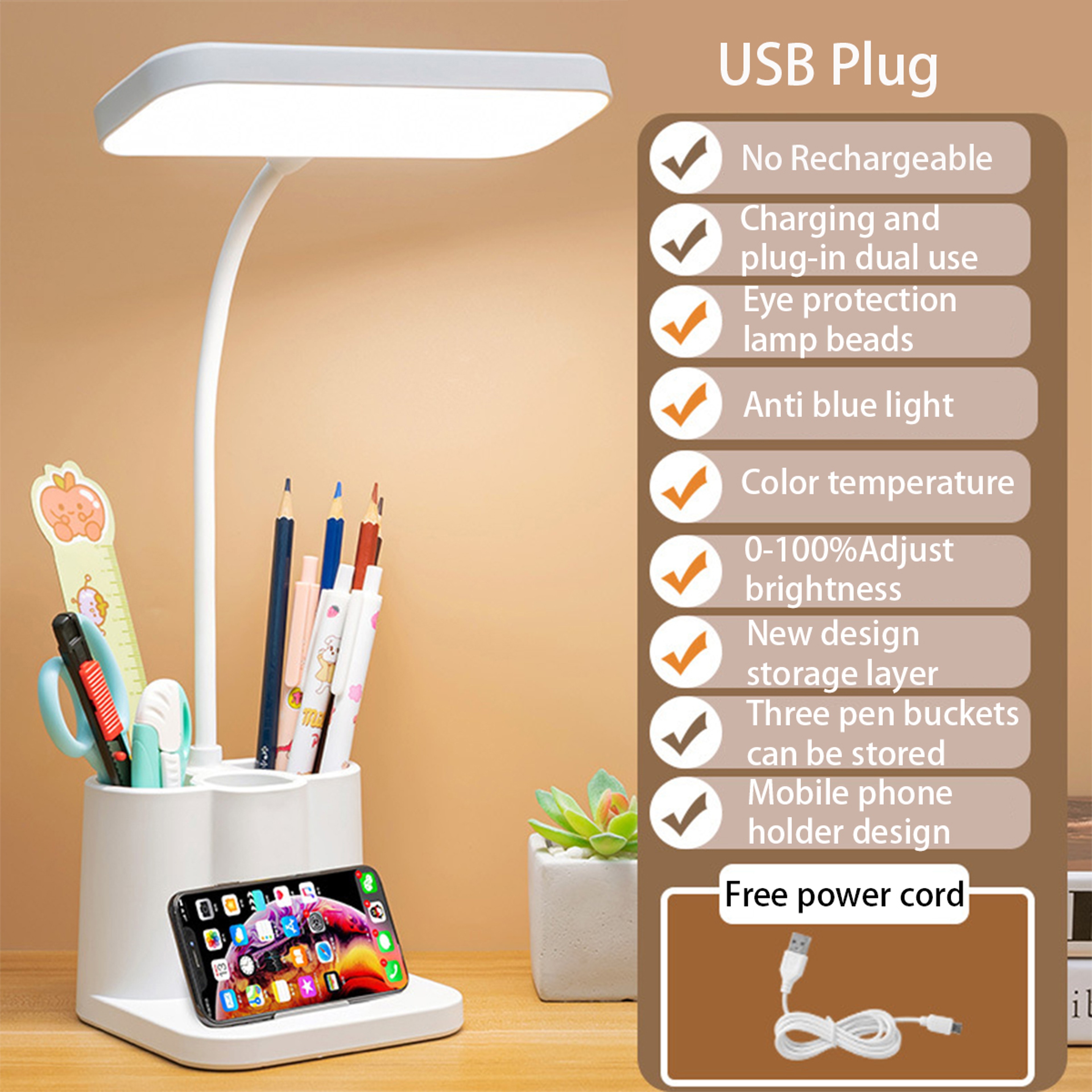USB Desk Lamp Dimmable Eye Protection Reading Light Flexible Goose Neck For Bedroom Bedside Dormito 1