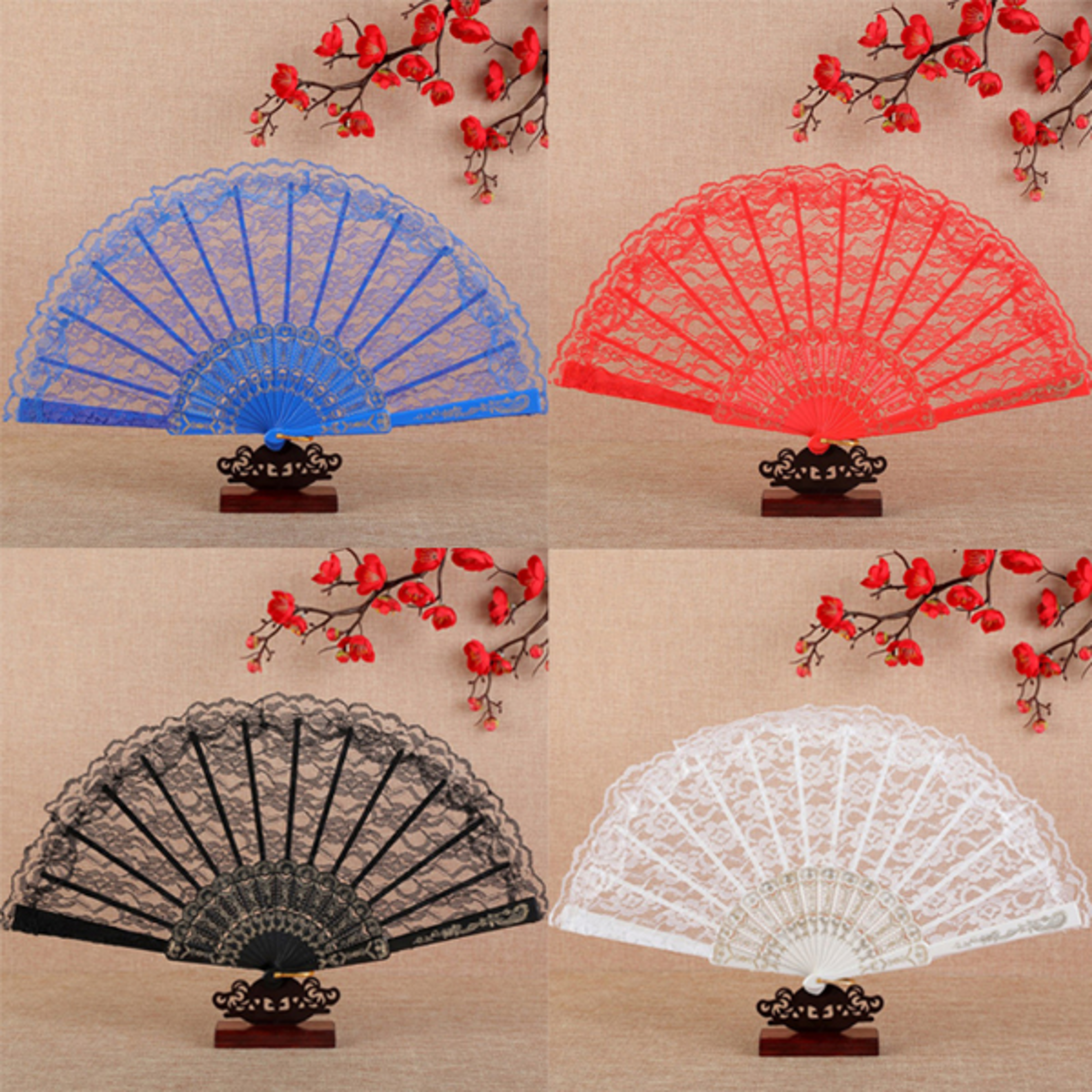 Elegant Vintage Lace Hand Fan Floral Folding Fan for Women Cosplay Photo Prop Belly Dance and Sta