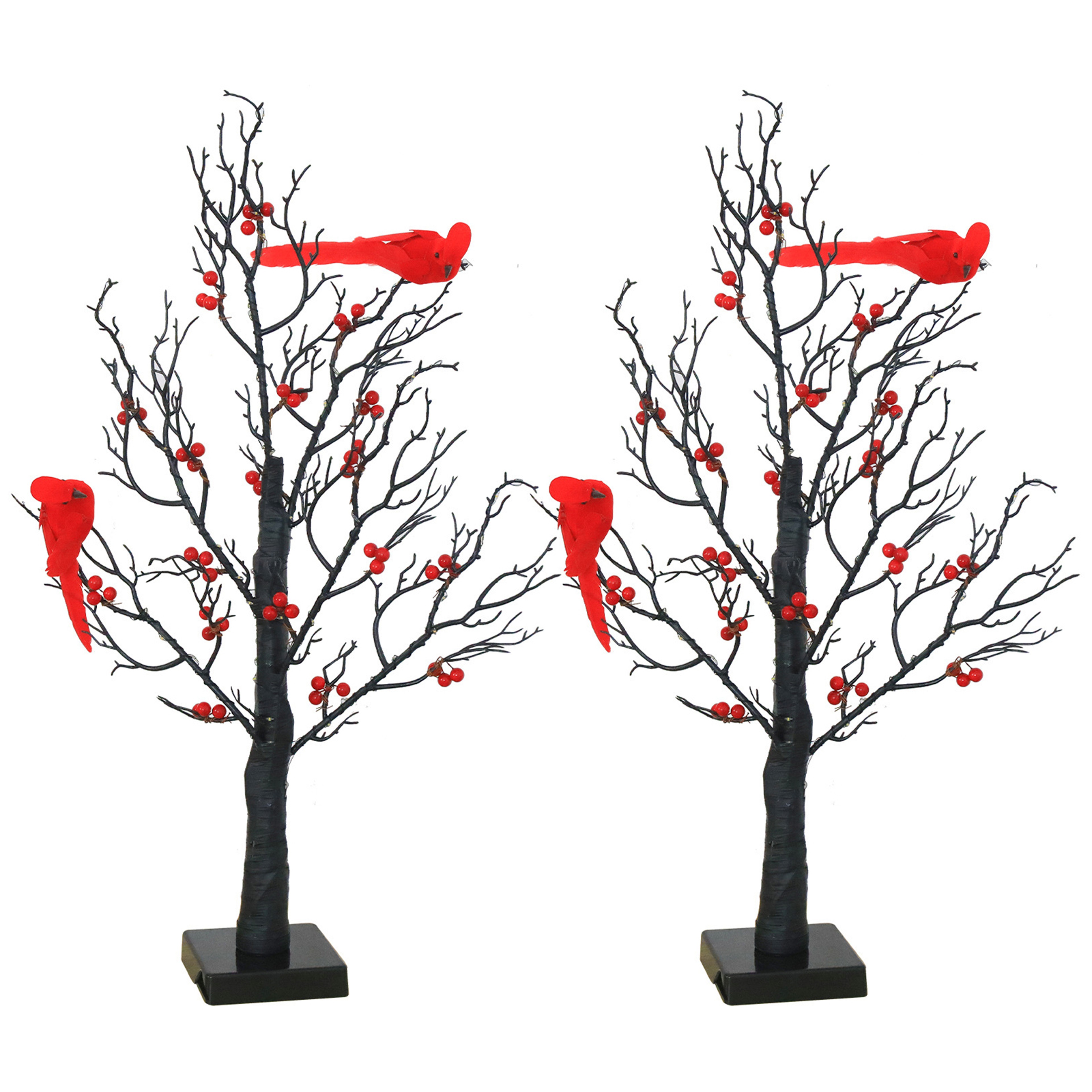 Vintage LED Christmas Tree, Red Berry Tree Light with Cardinals, Glowing Holiday Decoration – view 7