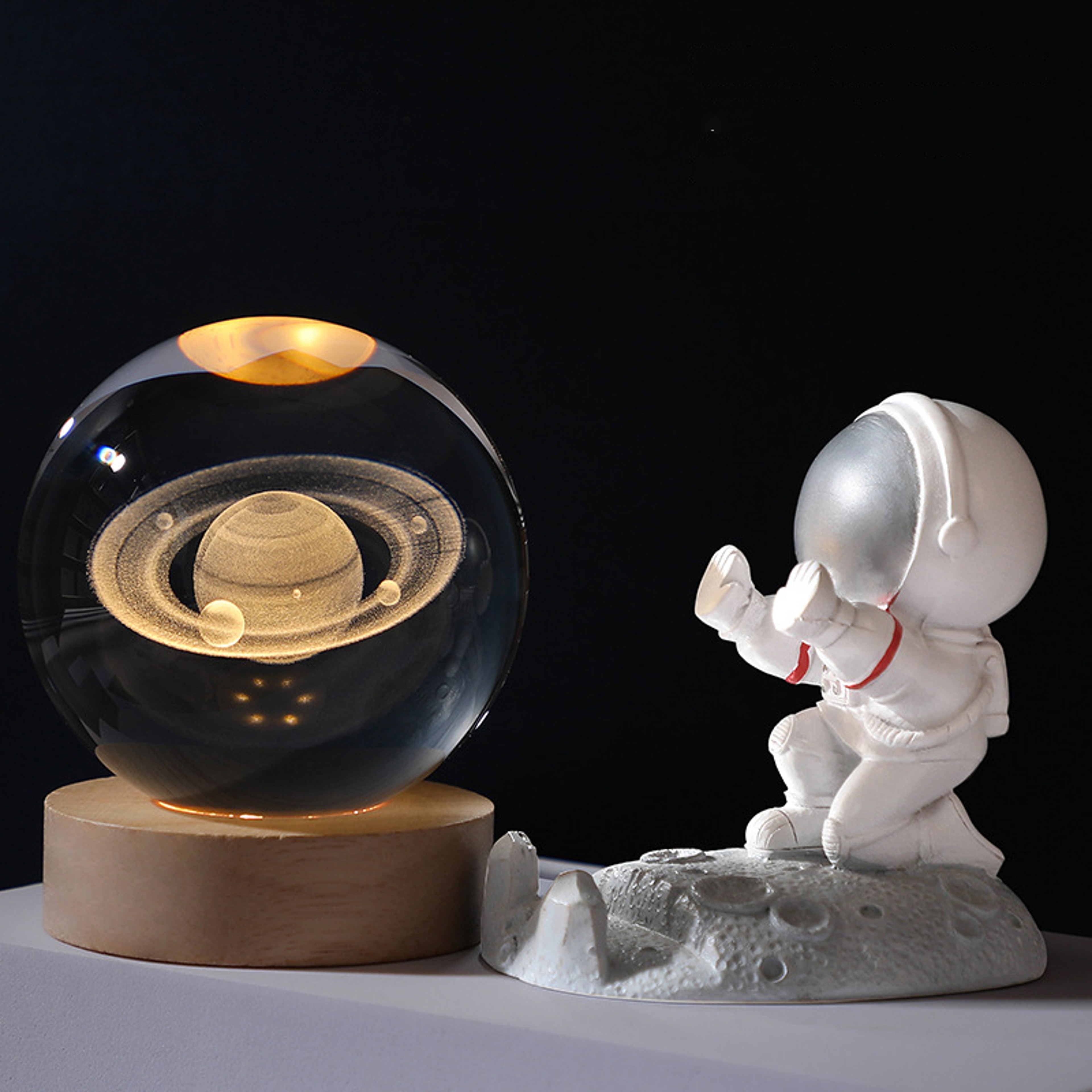 Creative Desktop Decoration, Crystal Ball with Inner Carving, Glowing Night Light, Wooden Base, Holiday Gift – view 3