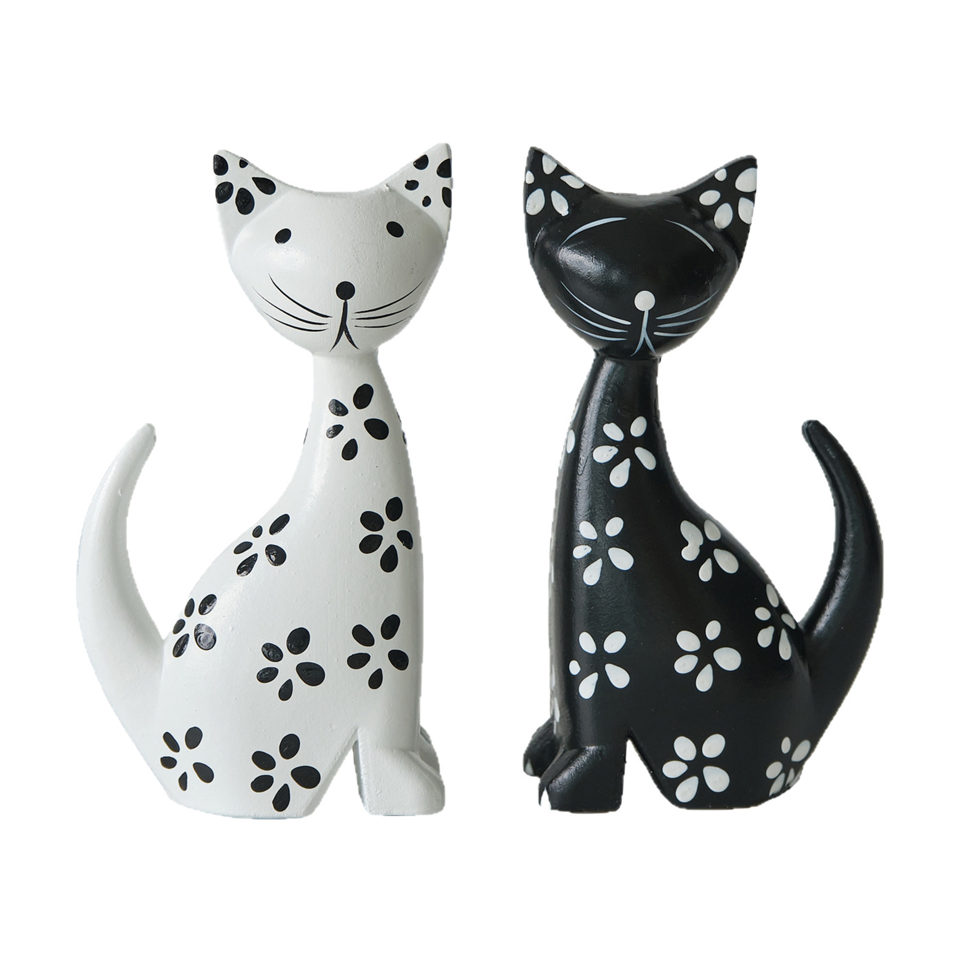 Nordic Minimalist Wooden Cat Ornament, Black and White Couple Spotted Kitten, Cute Desktop Decoration – view 3