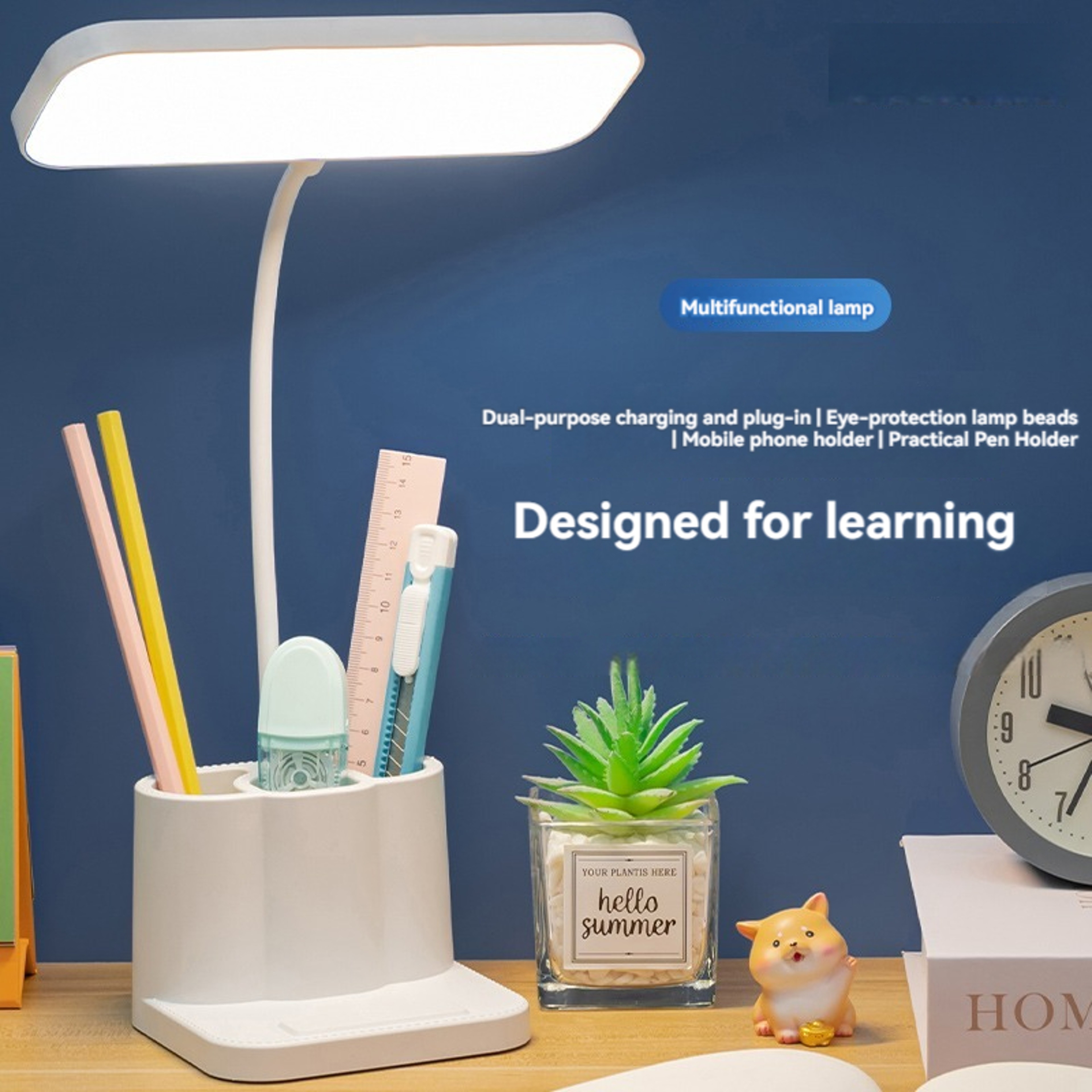 LED Multi Function Pen Holder Desk Lamp, with USB Connection for Phone Charging, Adjustable Brightness – view 2
