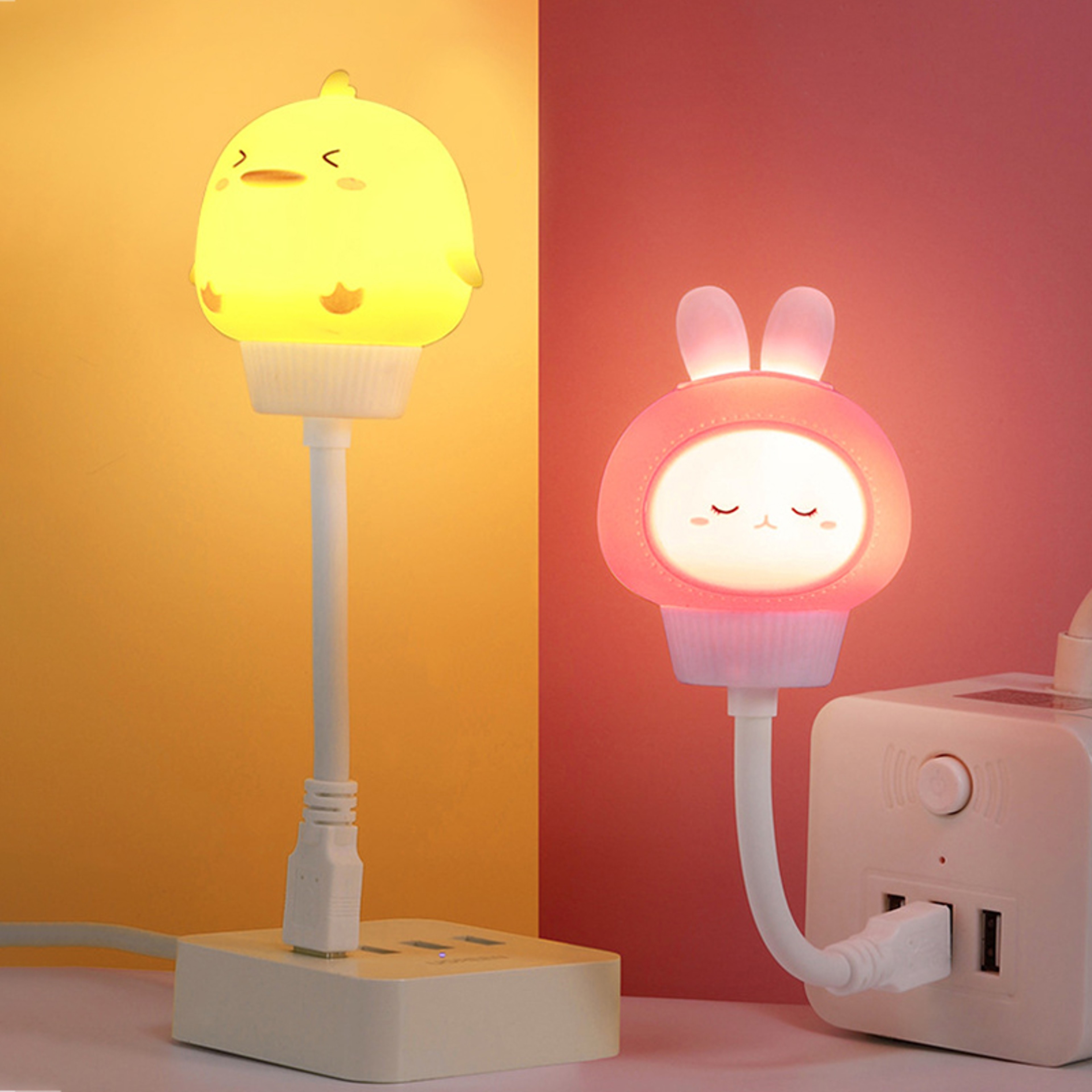 Cartoon Night Light, USB LED Bedside Lamp, Bear Chick Kitten for Kids Bedroom Decor – view 1