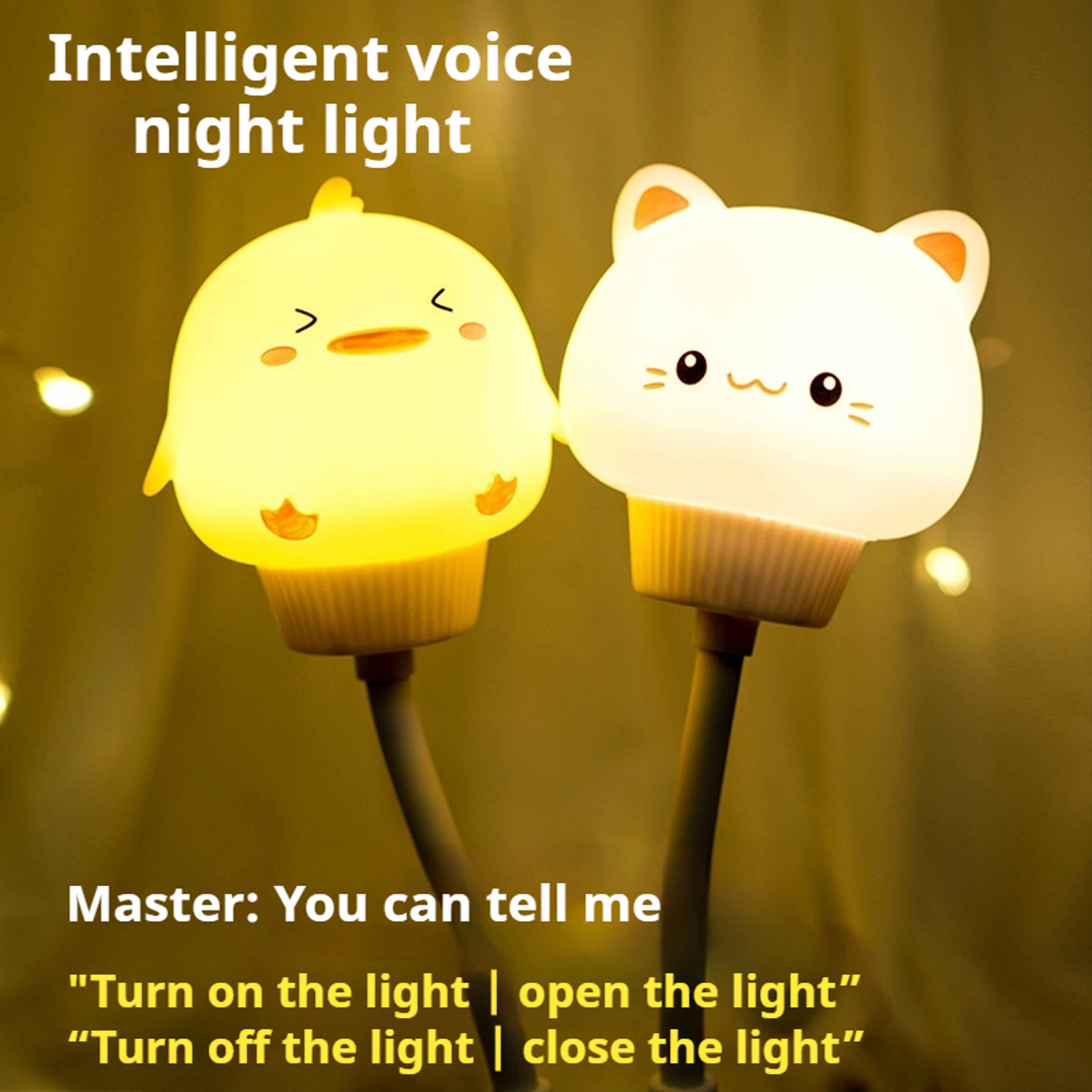 Cute Cartoon Night Lamp, LED Voice Control, Remote Control, Bear and Kitten Design, for Baby Kids Bedroom, Bedside Decor – view 2