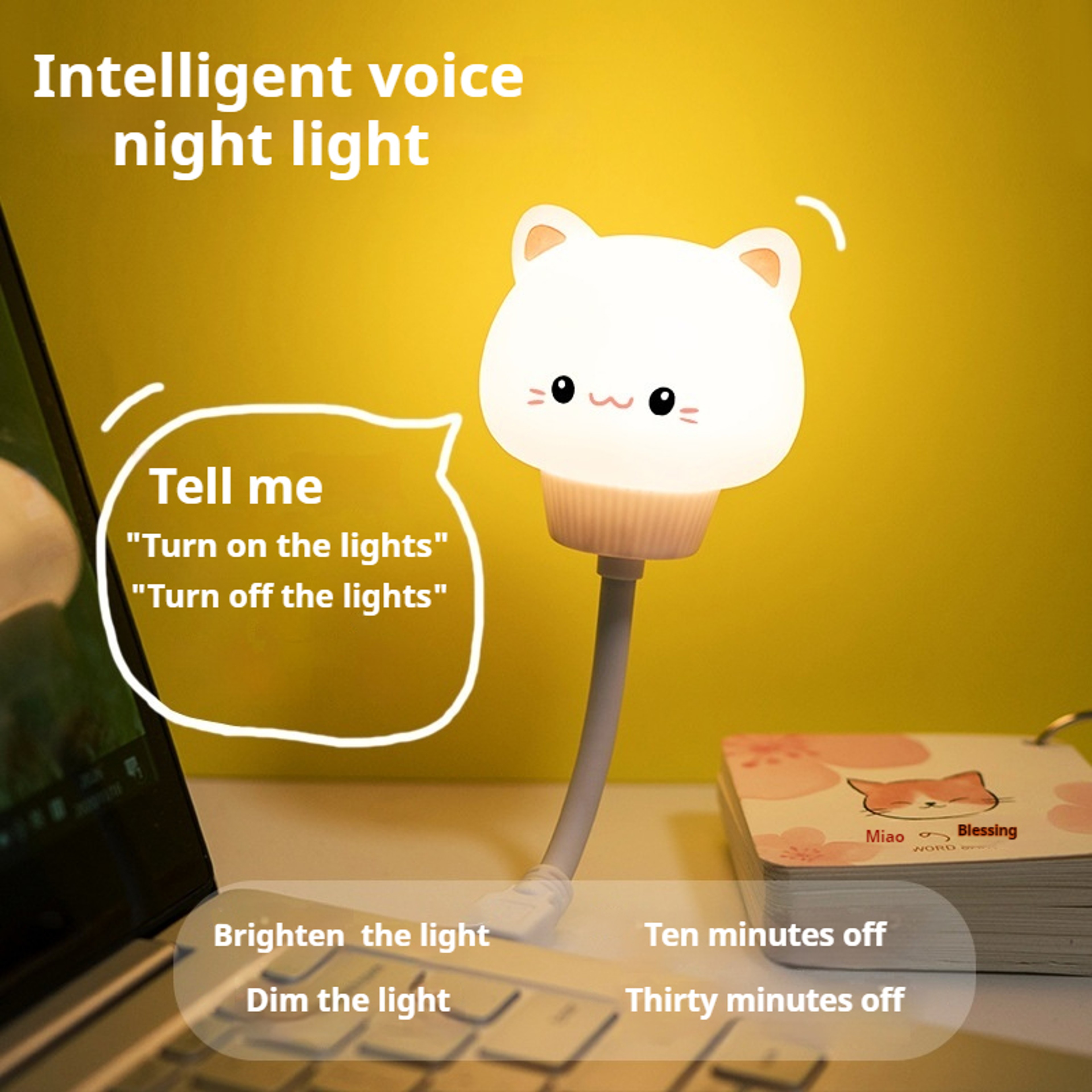 Cute Cartoon Night Lamp, LED Voice Control, Remote Control, Bear and Kitten Design, for Baby Kids Bedroom, Bedside Decor – view 3