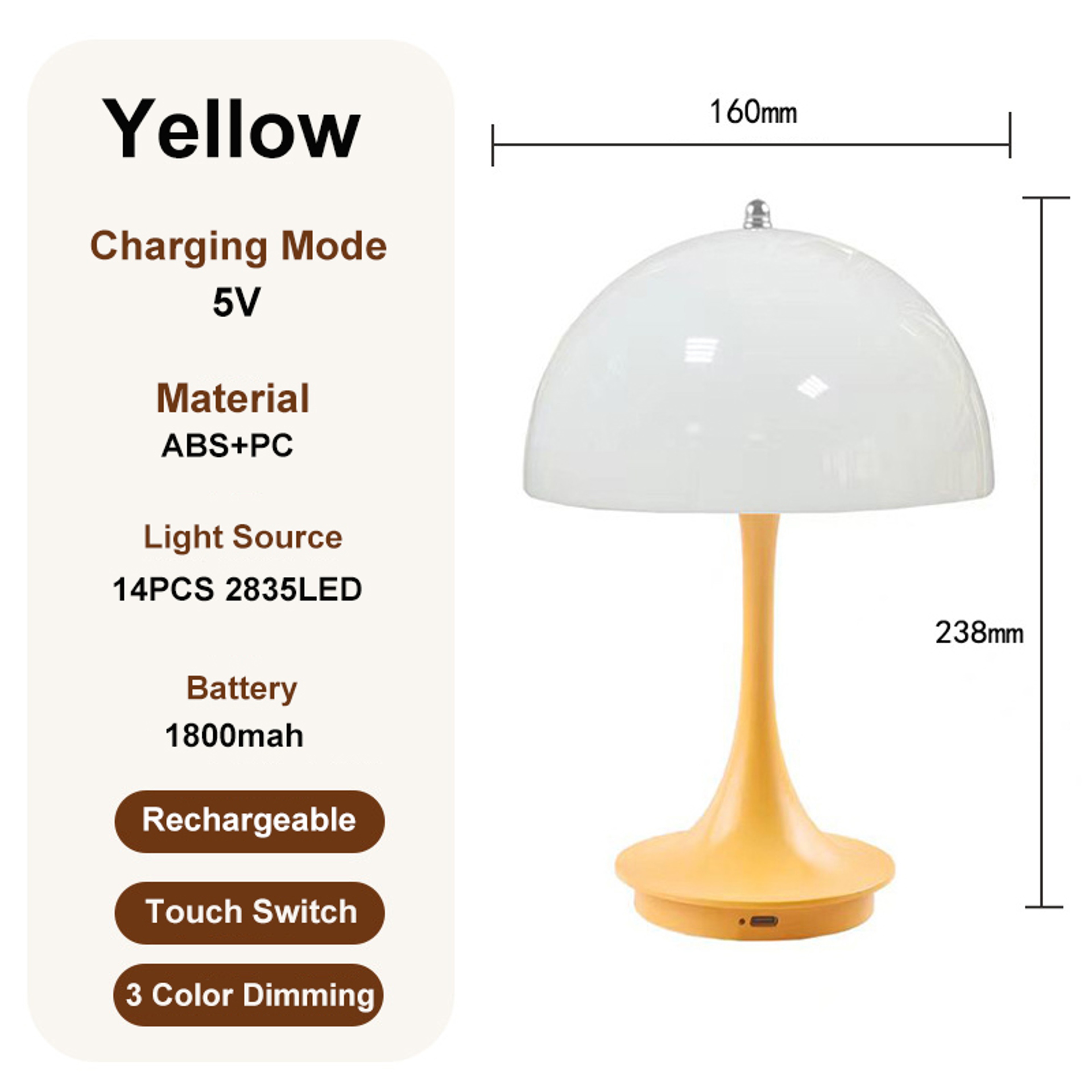 Rechargeable, Portable Night Light with 3 Color Dimming, ABS LED Decoration – view 10
