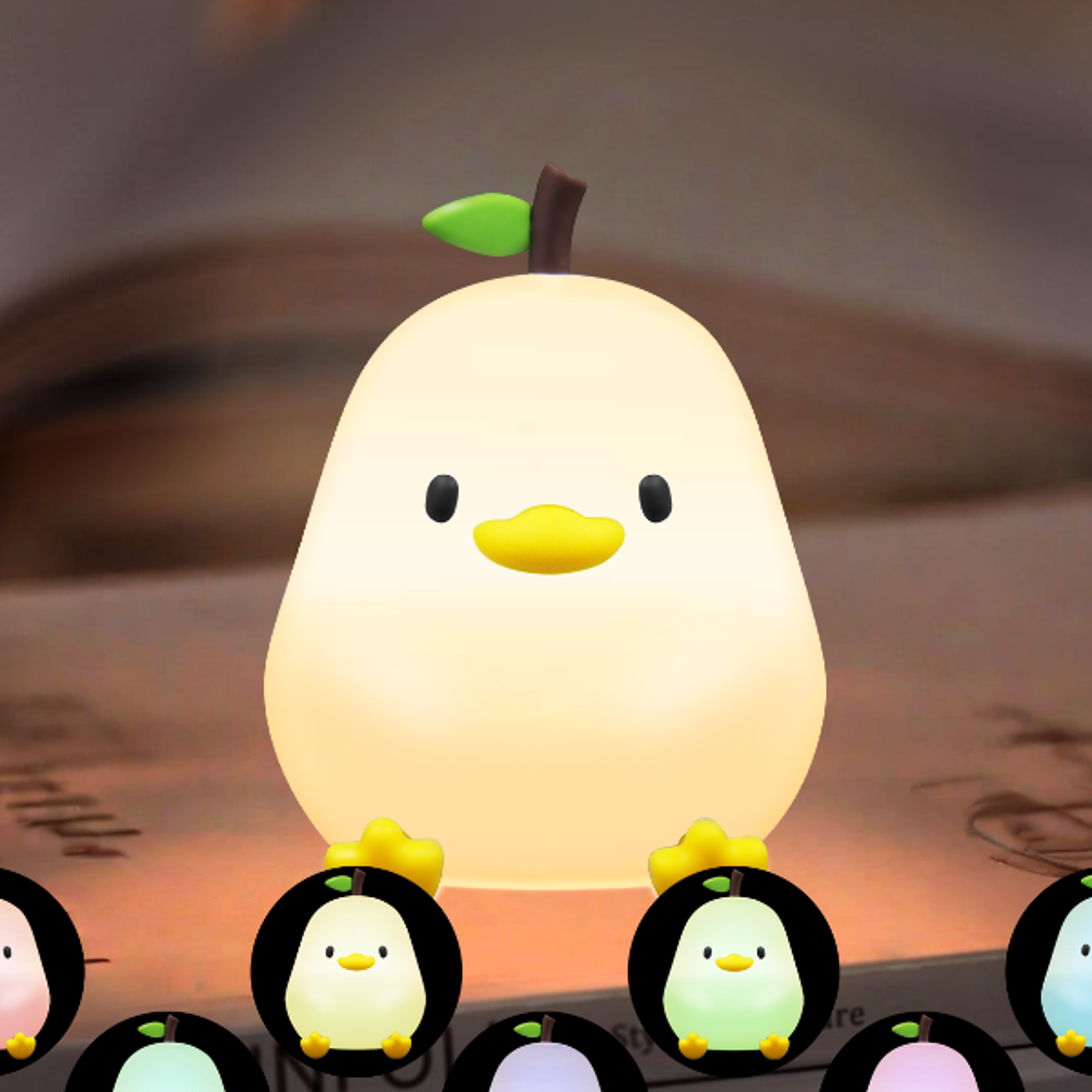 Cute Pear Night Light Dimmable USB Rechargeable Touch Control Silicone Stress Relief Pat Duck Lam