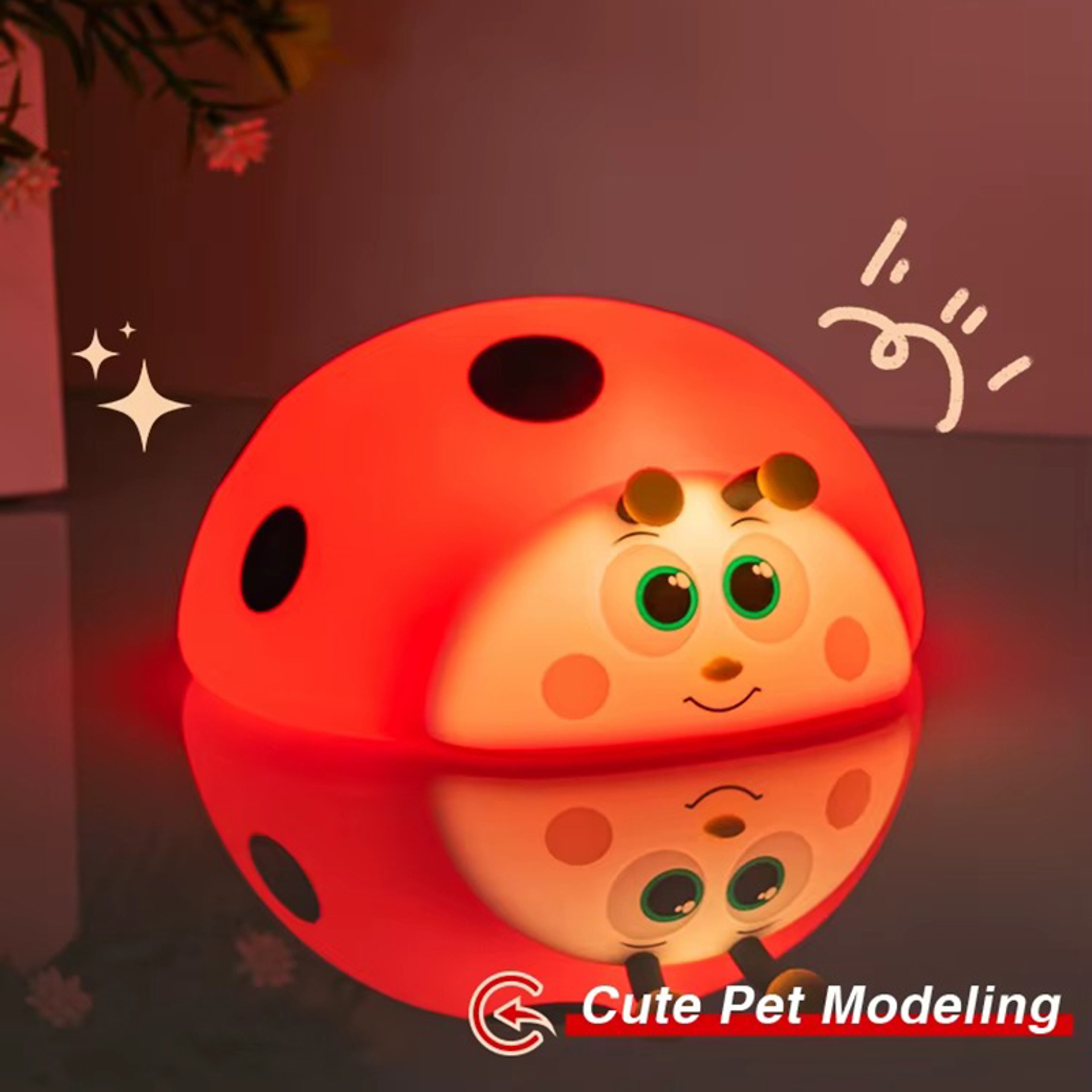 Adorable Ladybug Night Light, USB Rechargeable Nursery Lamp, Touch Control Silicone Sleeping Light for Babies and Kids – view 1