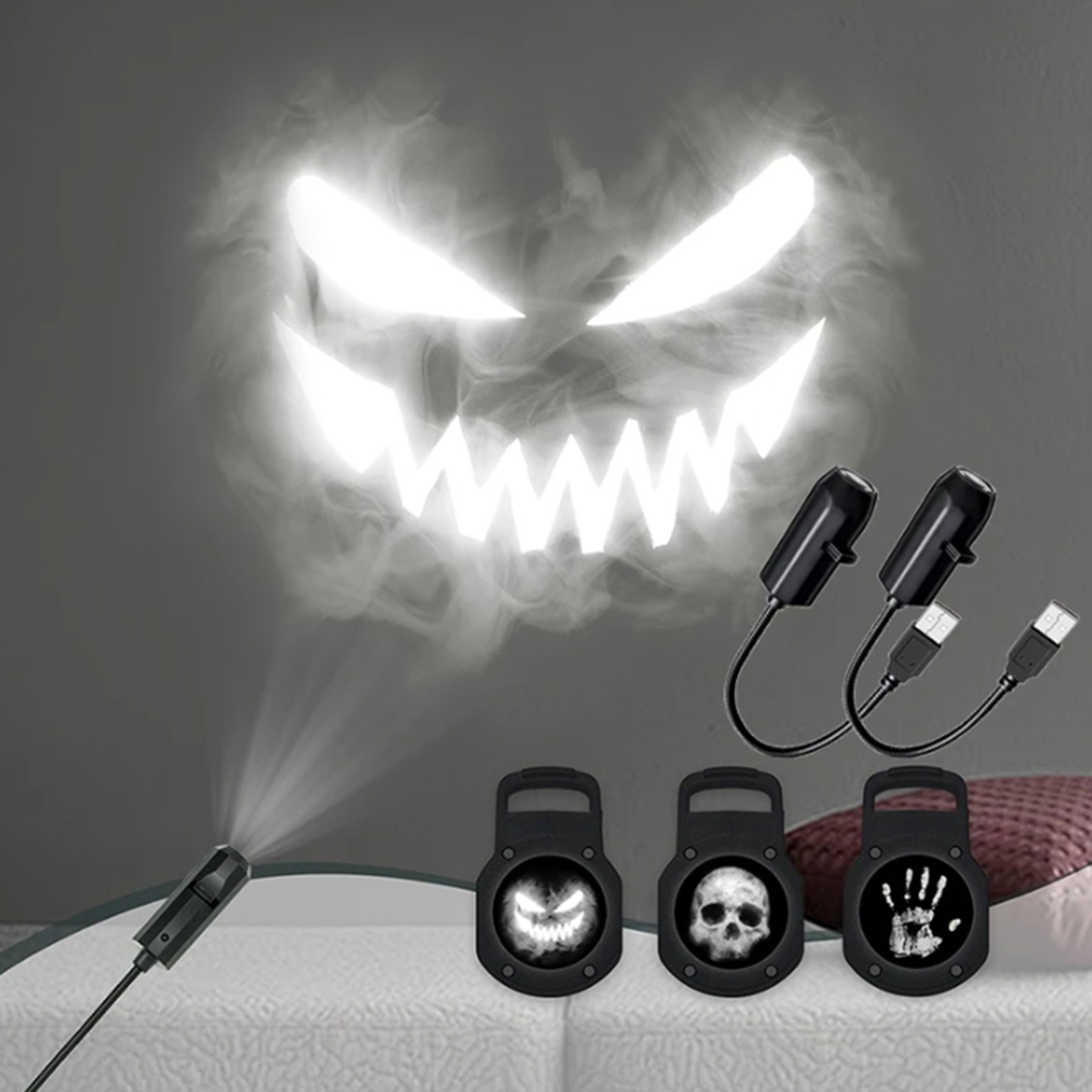 Halloween Skull Projector Lamp, LED Night Light, Rotatable Wall and Ceiling Decor, 3 Scenic Modes, USB Powered for Dark – view 1