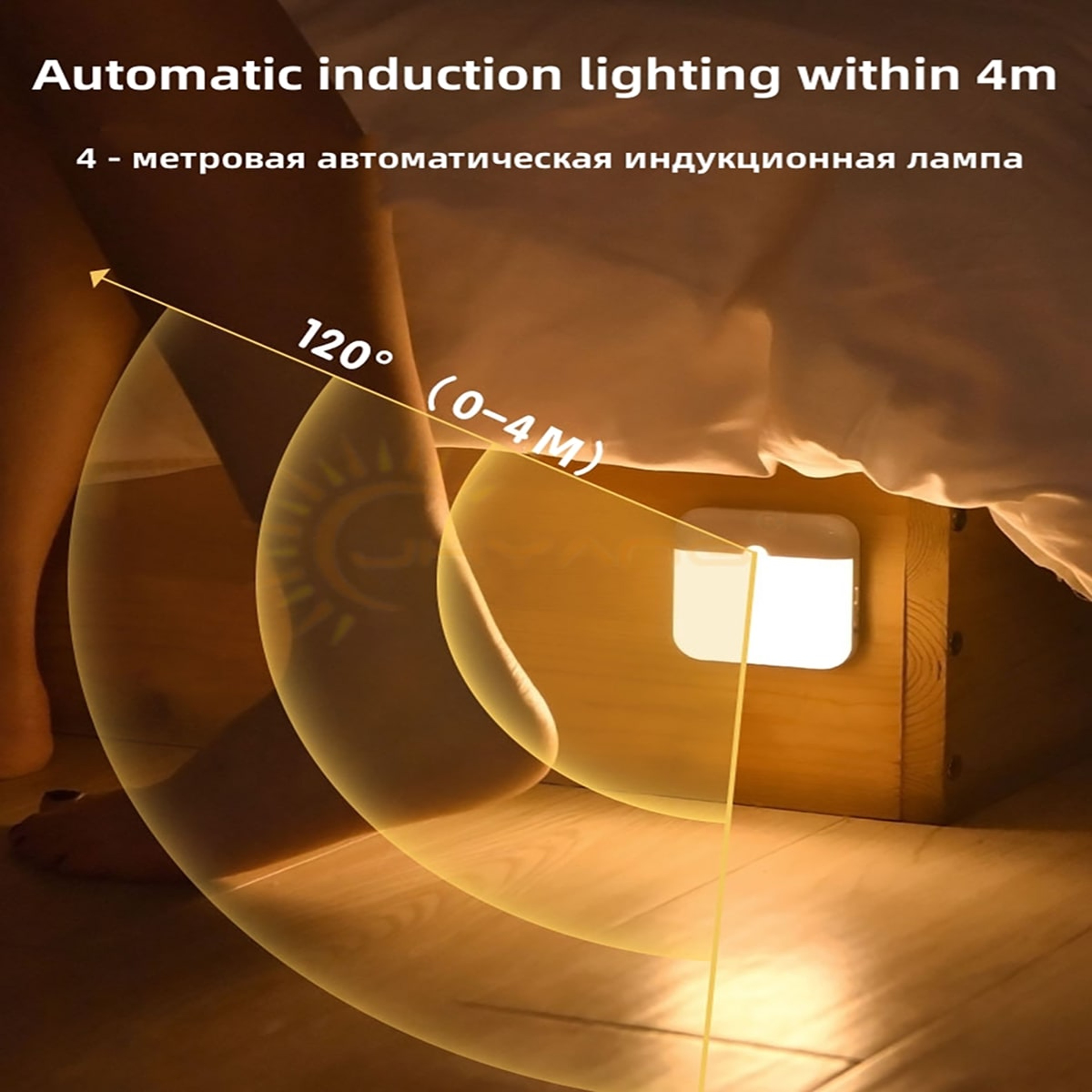 Magnetic Motion Sensor Night Light, USB Rechargeable Stick-On Wall/Closet/Bedside Lamp – view 2