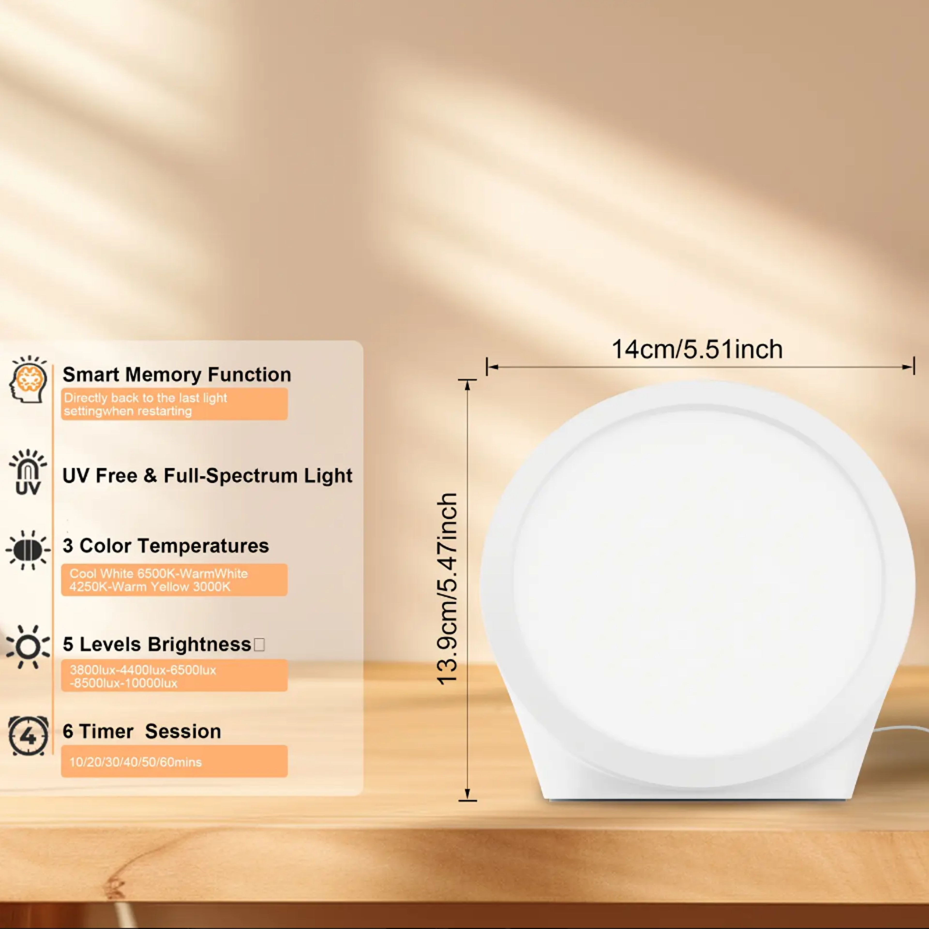 Portable Daylight Lamp, Lux Lamp with 6 Timer Settings, Adjustable Brightness, and Memory Function – view 2