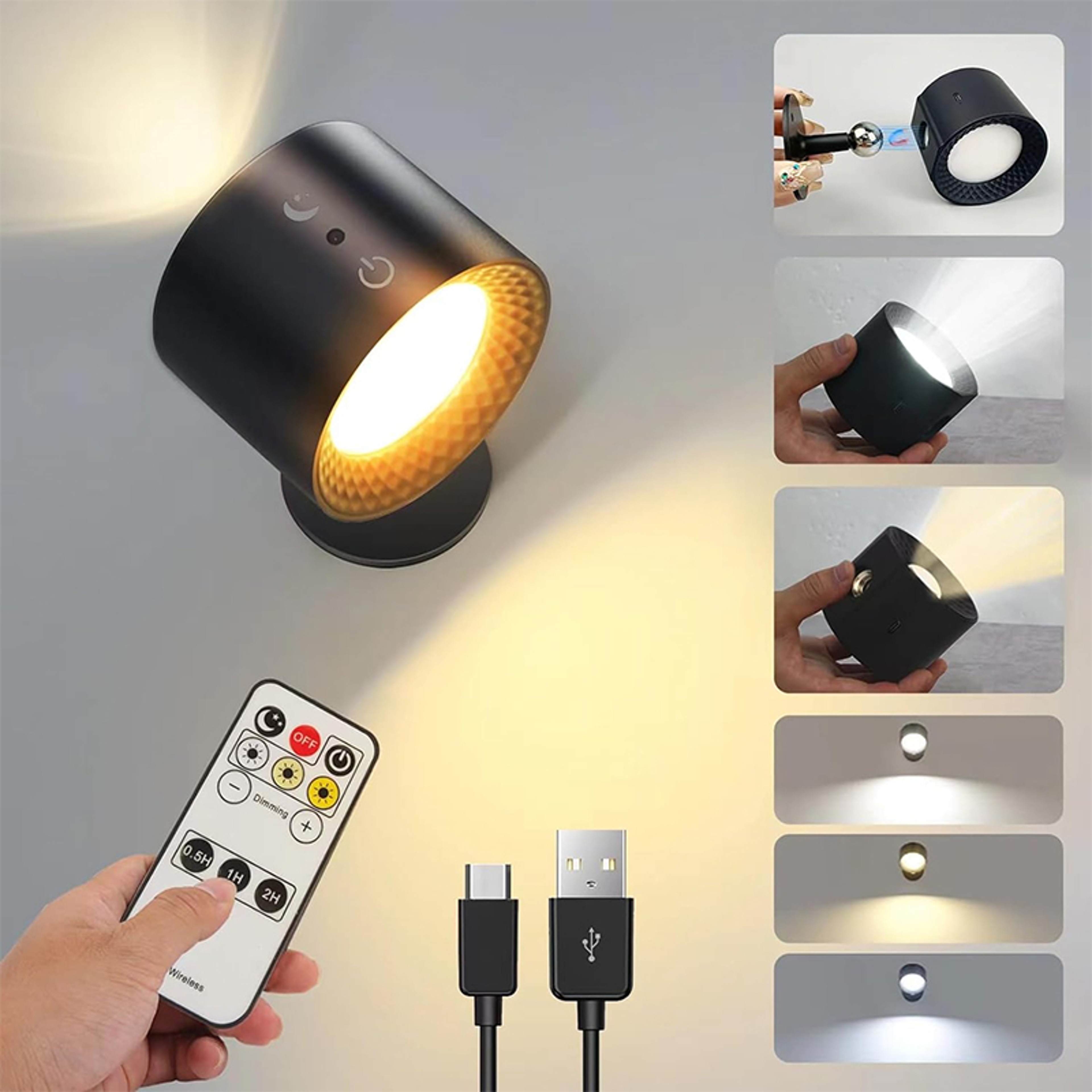 USB Rechargeable Wall Lamp, Wireless, Portable, with Touch and Remote Control, 360 Rotatable Double Head for Bedroom – view 1