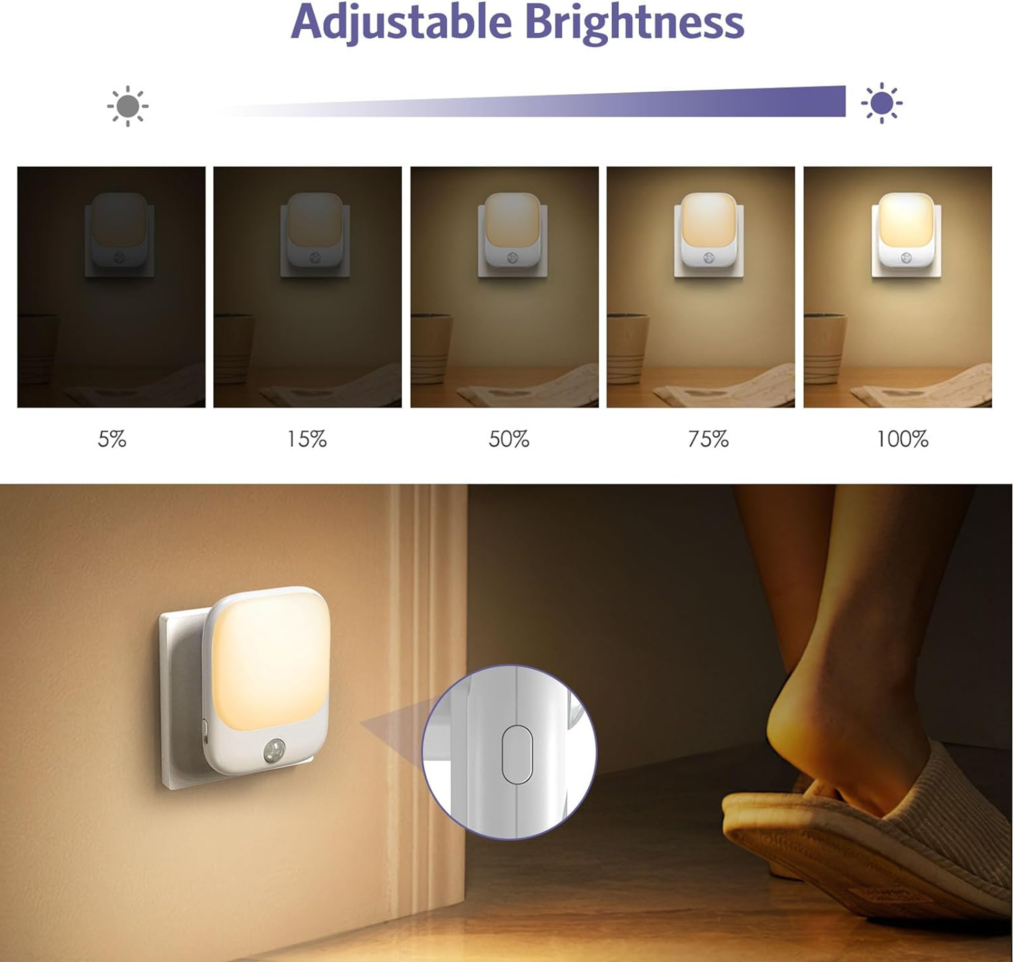 LED Motion Sensor Night Light, Plug in Dimmable Kids Bedroom Lamp, with Auto Dusk to Dawn and Wireless Cabinet Lightings – view 4