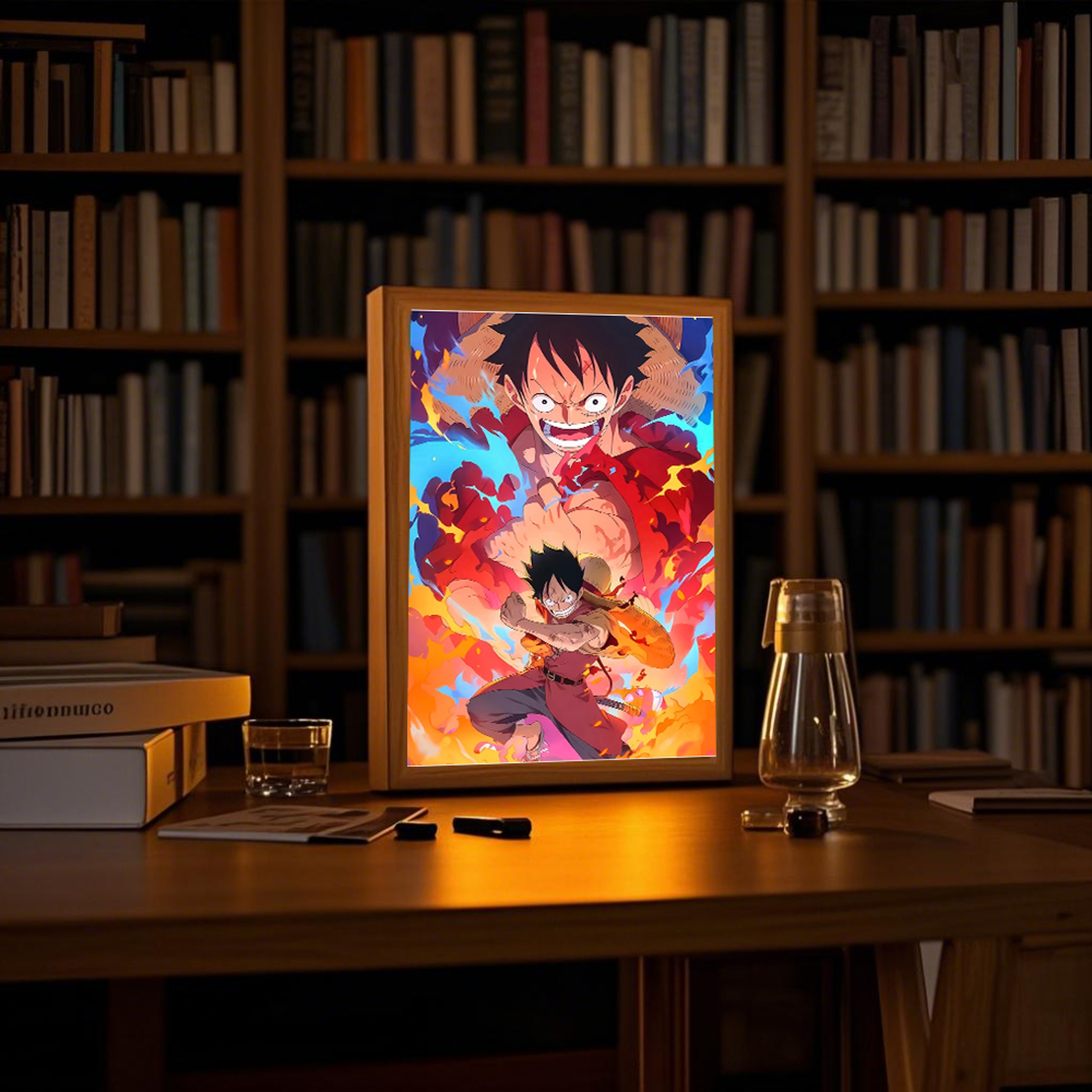 LED Night Light, Anime Photo Frame, Luffy and Zoro Manga Decor, Original Art Birthday Gift, Moon Lamp – view 1