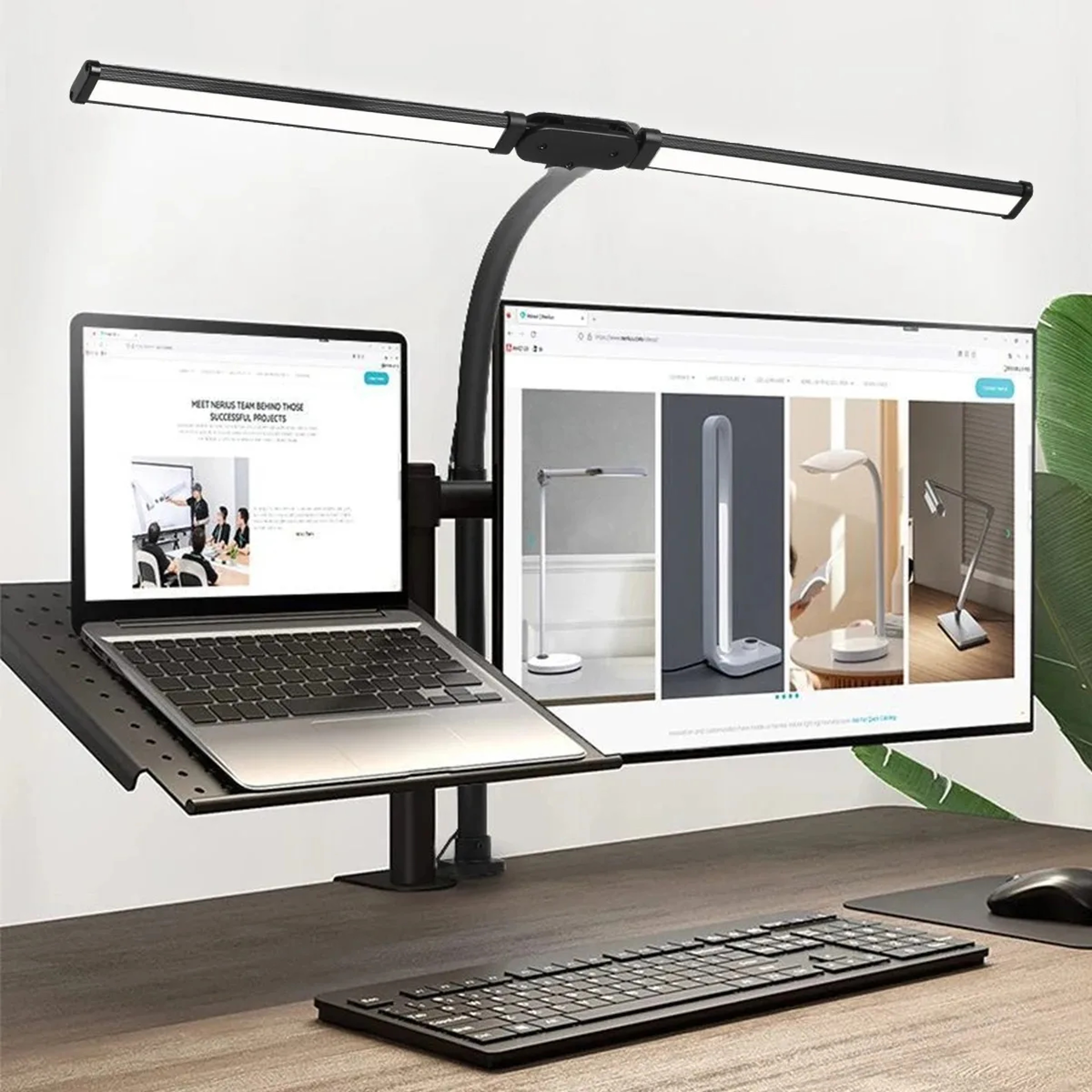 Dimmable Architect Desk Lamp, Dual Head LED Clip On Light, Flexible Monitor Light for Office, Computer, and Reading – view 1