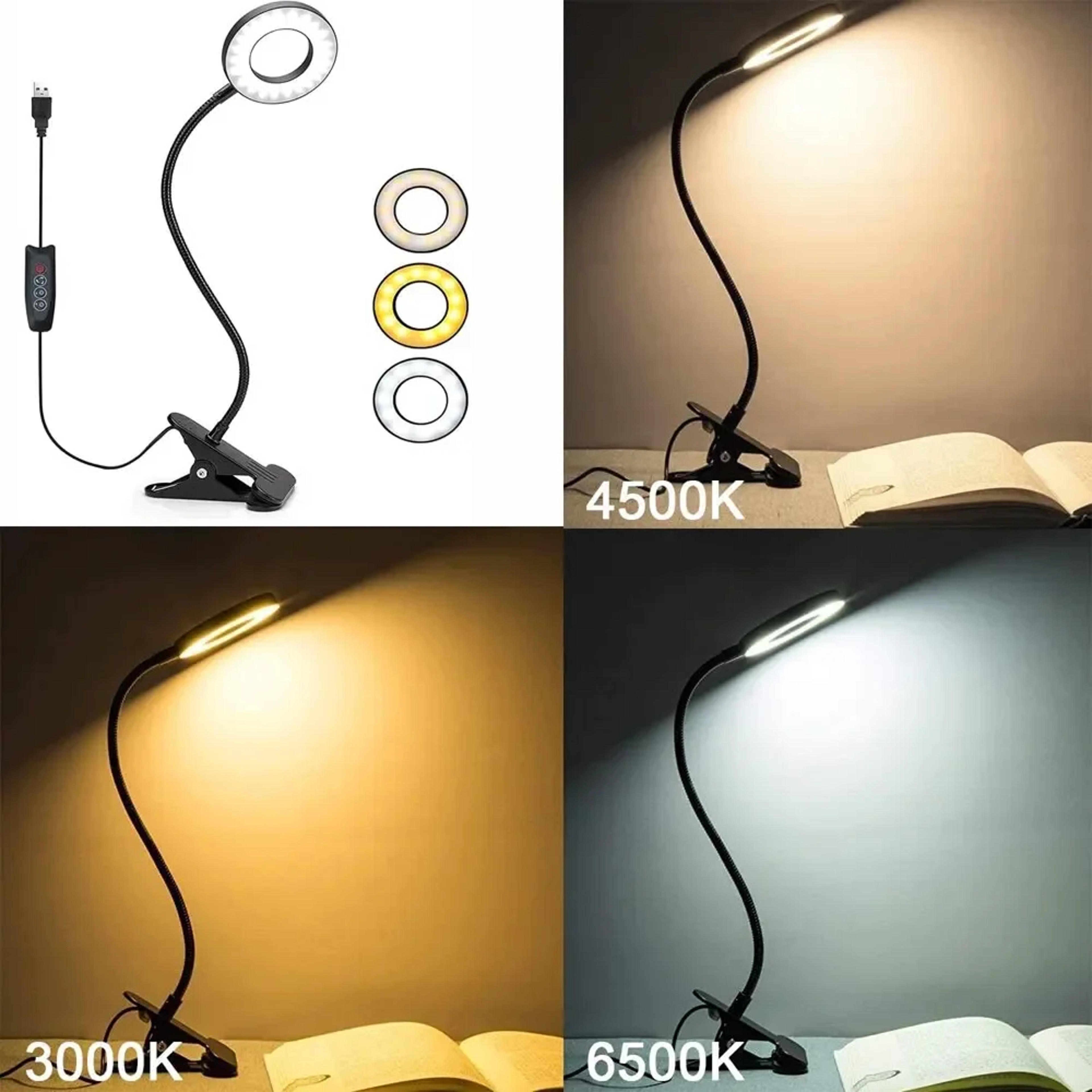 USB Book Light, LED Desk Clip Lamp, 360 Flexible Gooseneck, Brightness Adjustable Reading Table Light – view 2