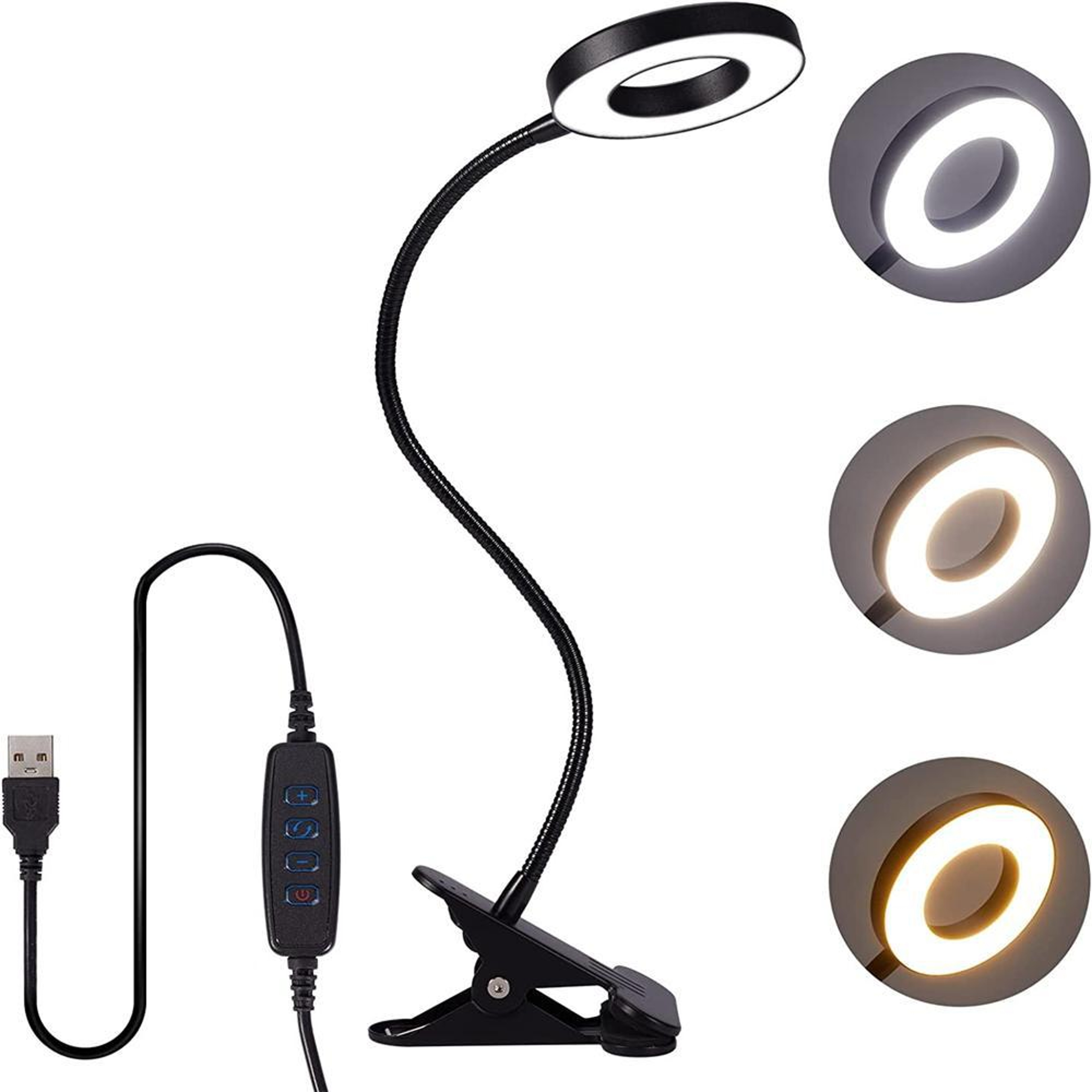 USB Book Light, LED Desk Clip Lamp, 360 Flexible Gooseneck, Brightness Adjustable Reading Table Light – view 7