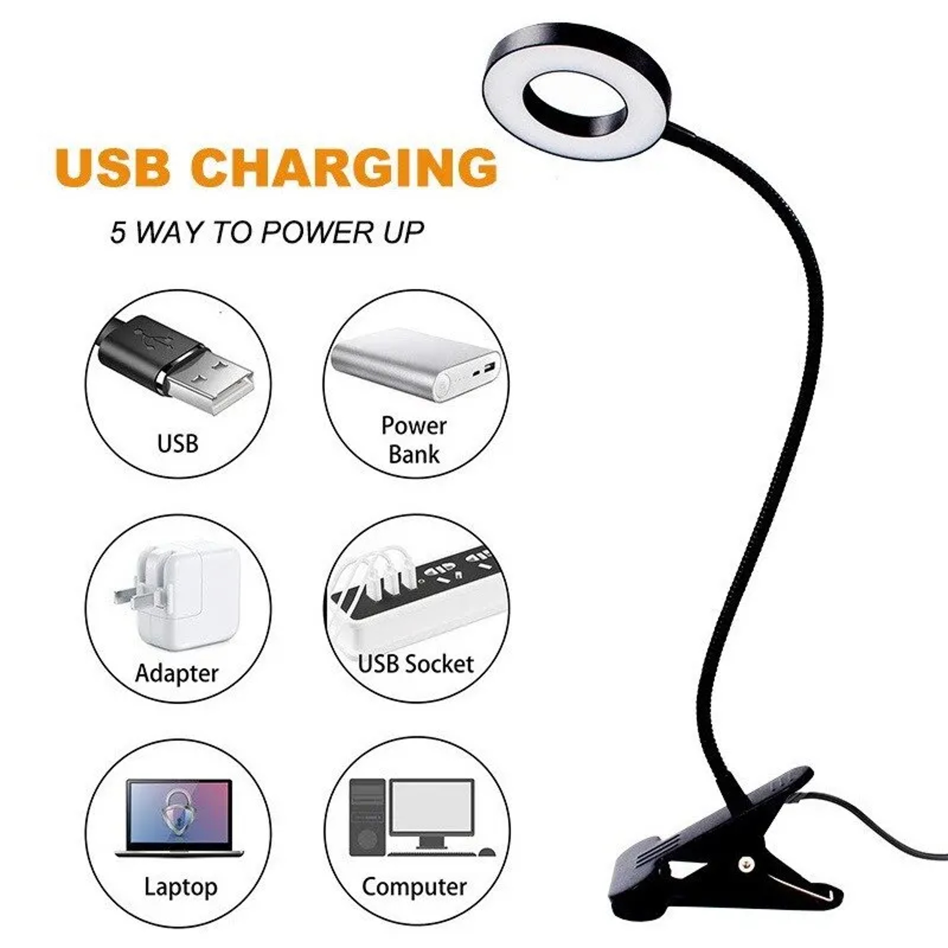 USB Book Light, LED Desk Clip Lamp, 360 Flexible Gooseneck, Brightness Adjustable Reading Table Light – view 5