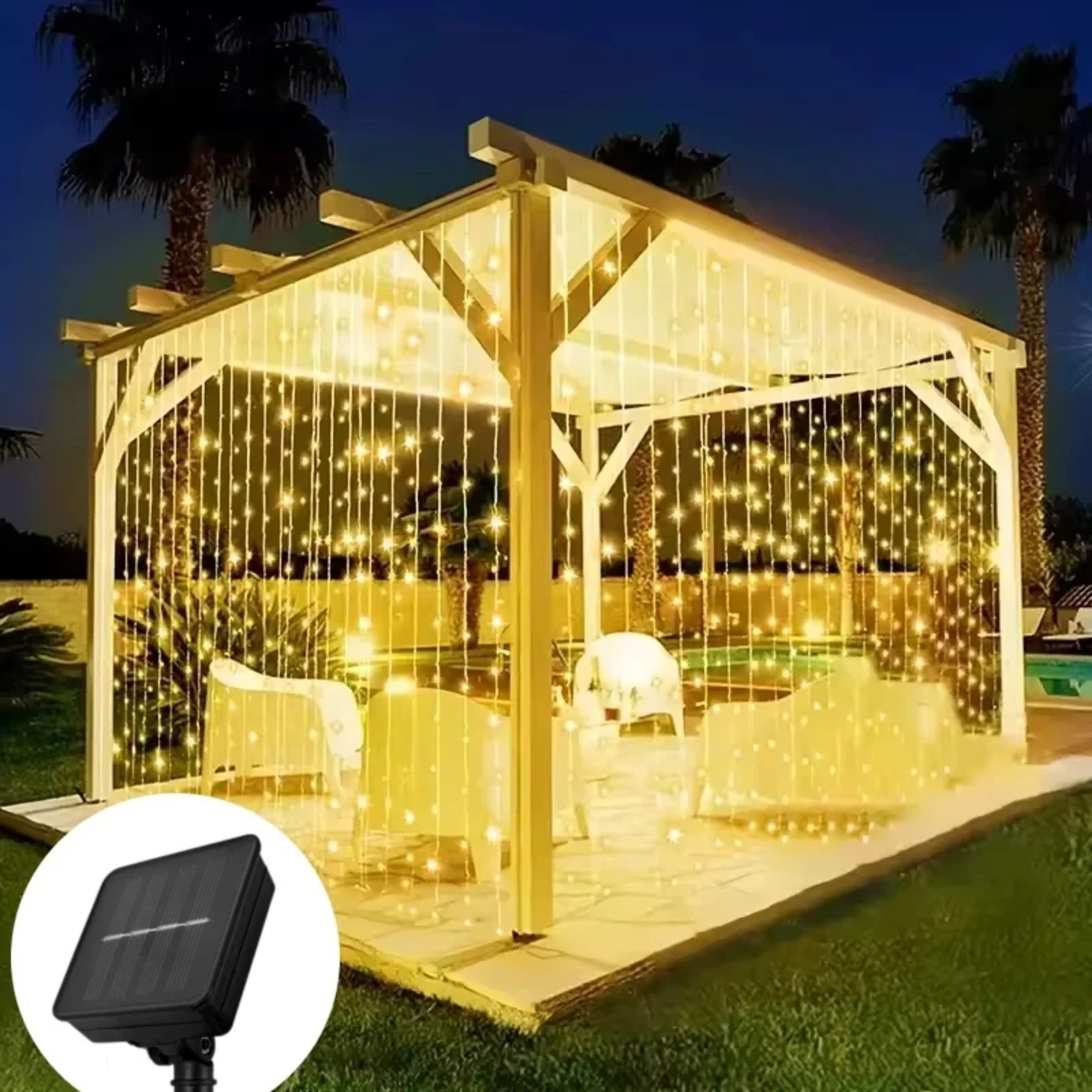 Solar Curtain Lights, Outdoor Waterproof Fairy String Lights, for Garden, Yard, Wedding, Party, Holiday Decor – view 9