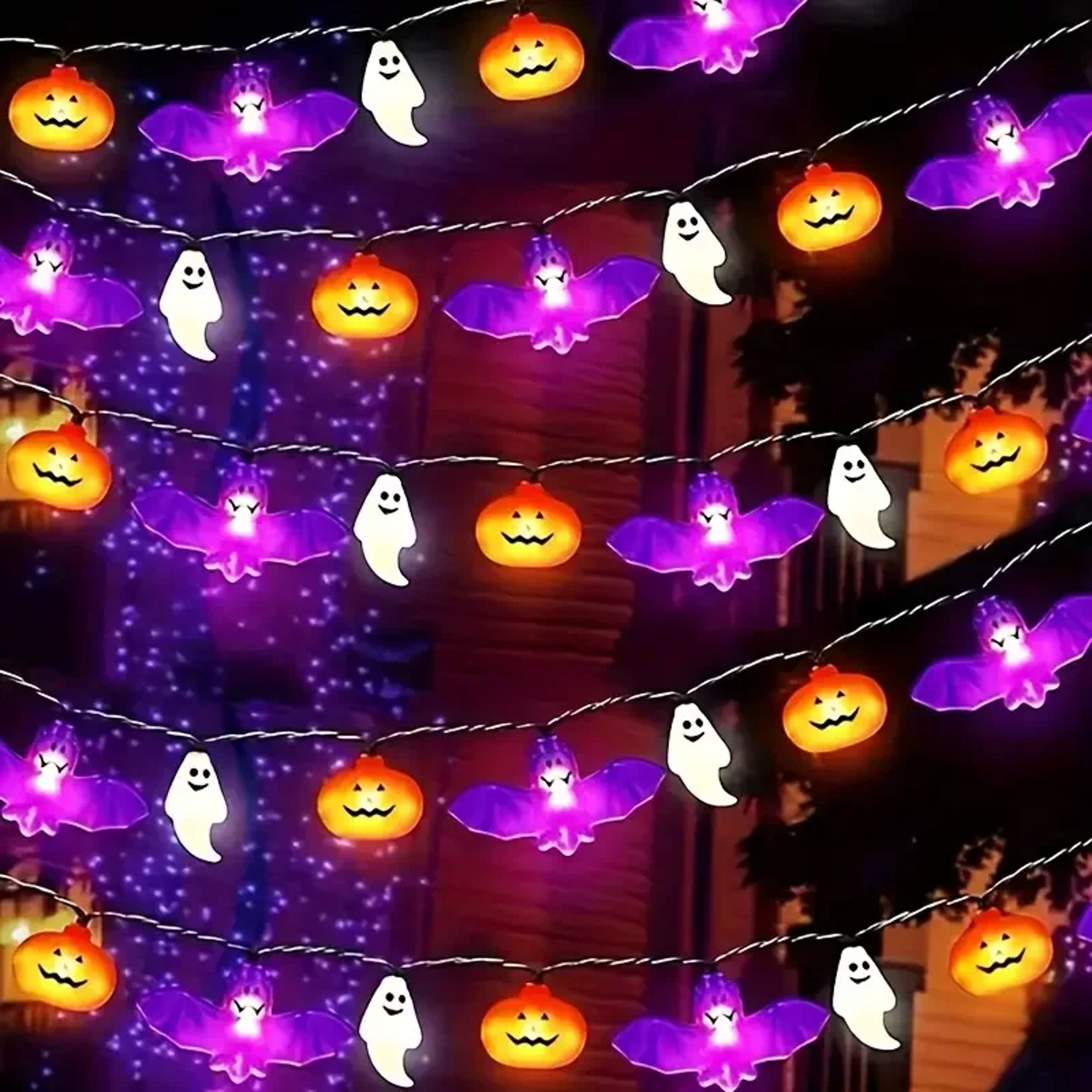 Battery Powered LED Halloween String Lights, Featuring Bats, Ghosts, and Pumpkins, for Party, Home, and Bedroom Decor – view 4