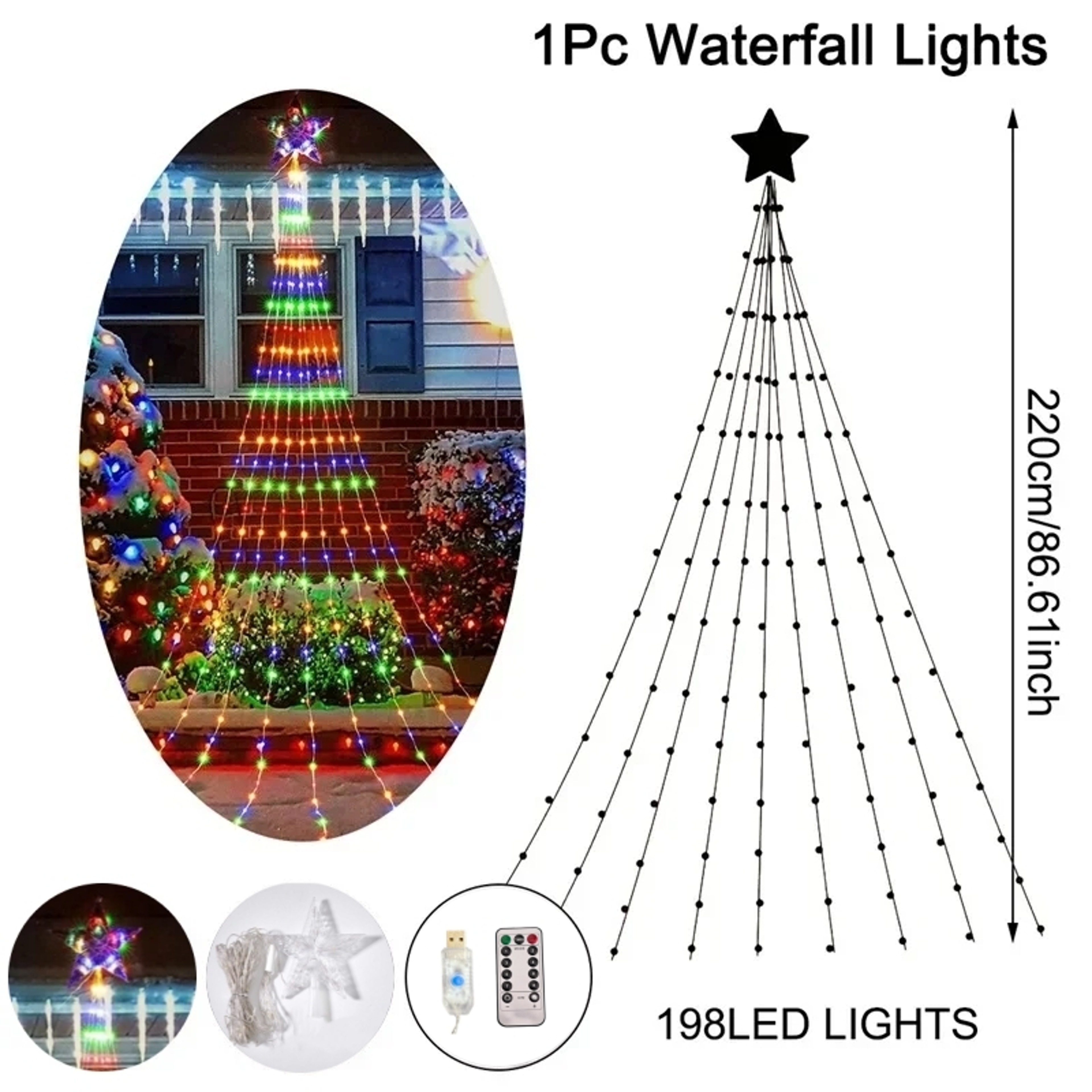 Pentagram Fairy Lamp, Waterproof Christmas Decorations, Led Waterfall Tree Light, Camping Holiday String Lights – view 7