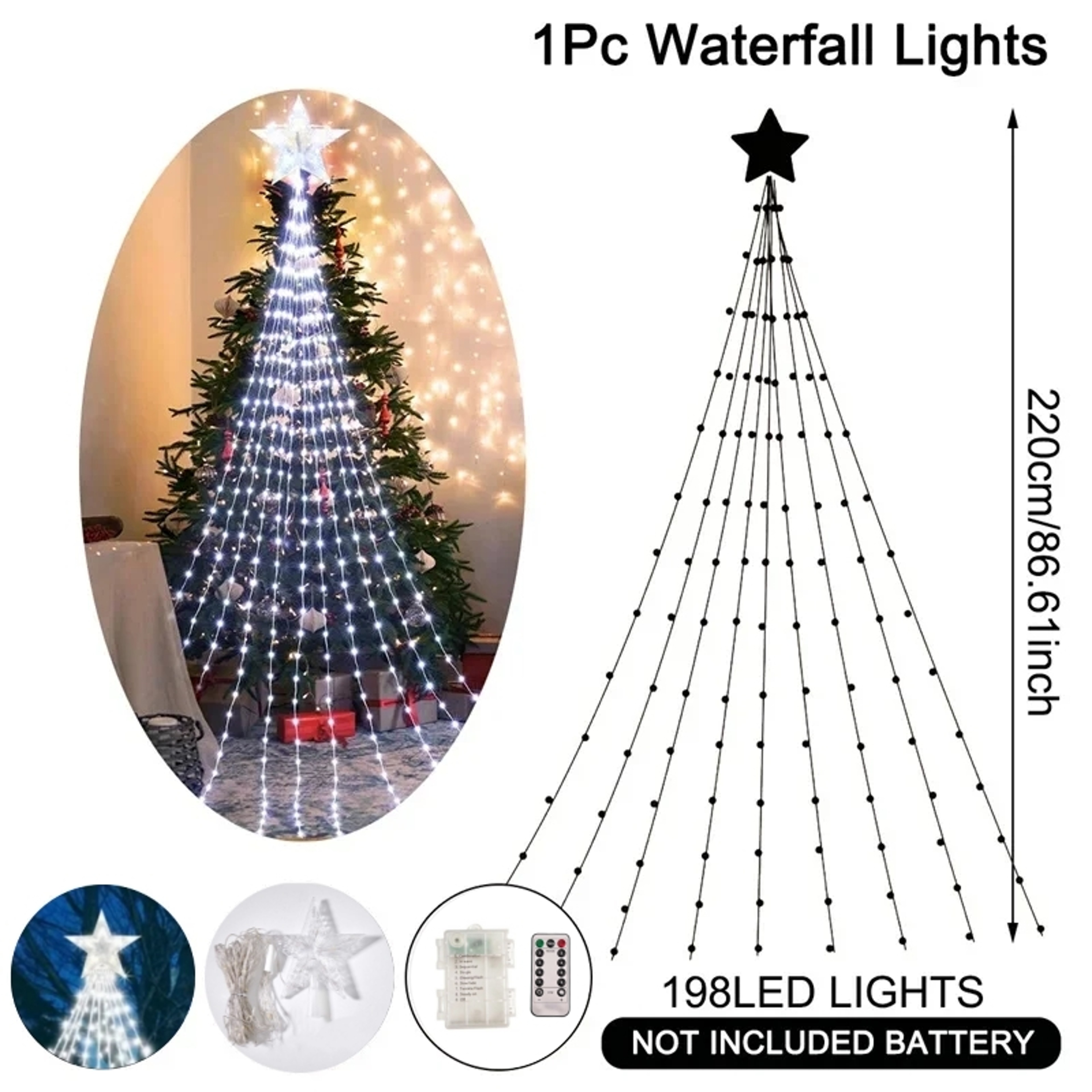 Pentagram Fairy Lamp, Waterproof Christmas Decorations, Led Waterfall Tree Light, Camping Holiday String Lights – view 10