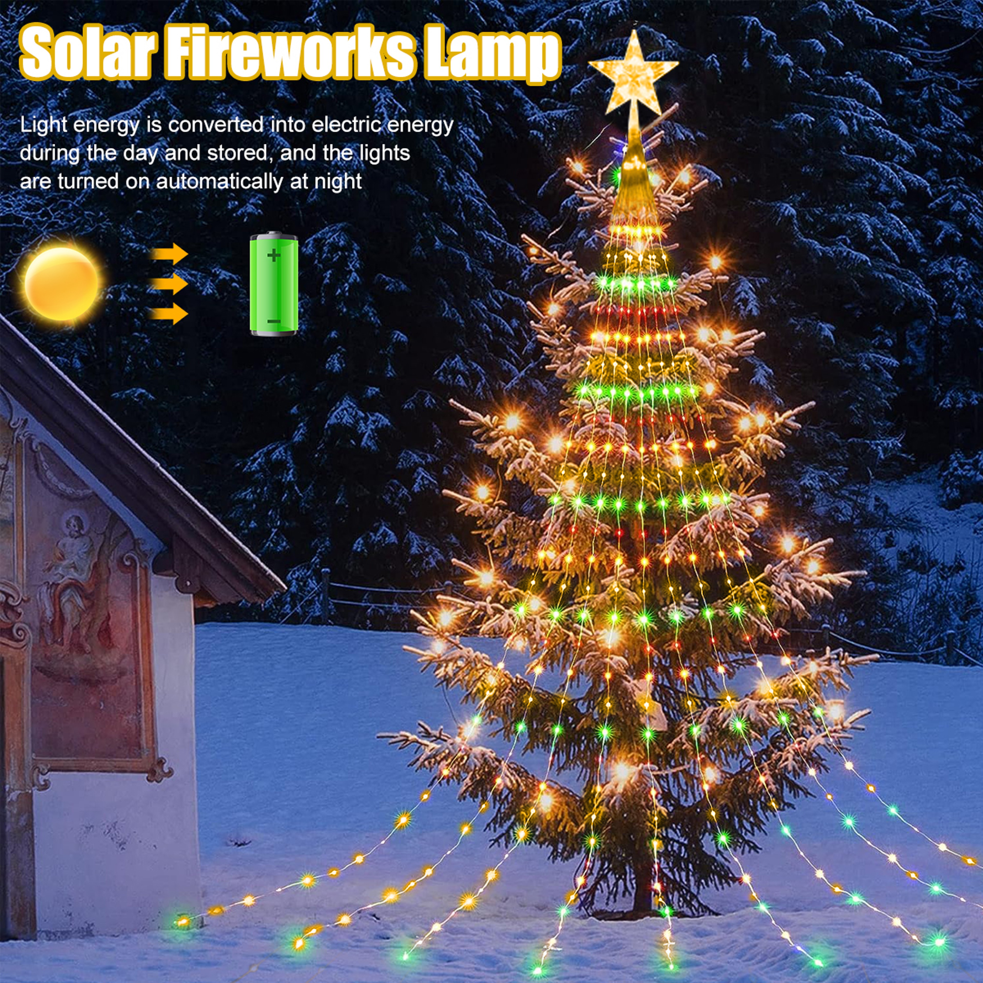 Solar Christmas Lights, Outdoor Star String Lights, Waterfall Fairy Lights for Tree and Wedding – view 2