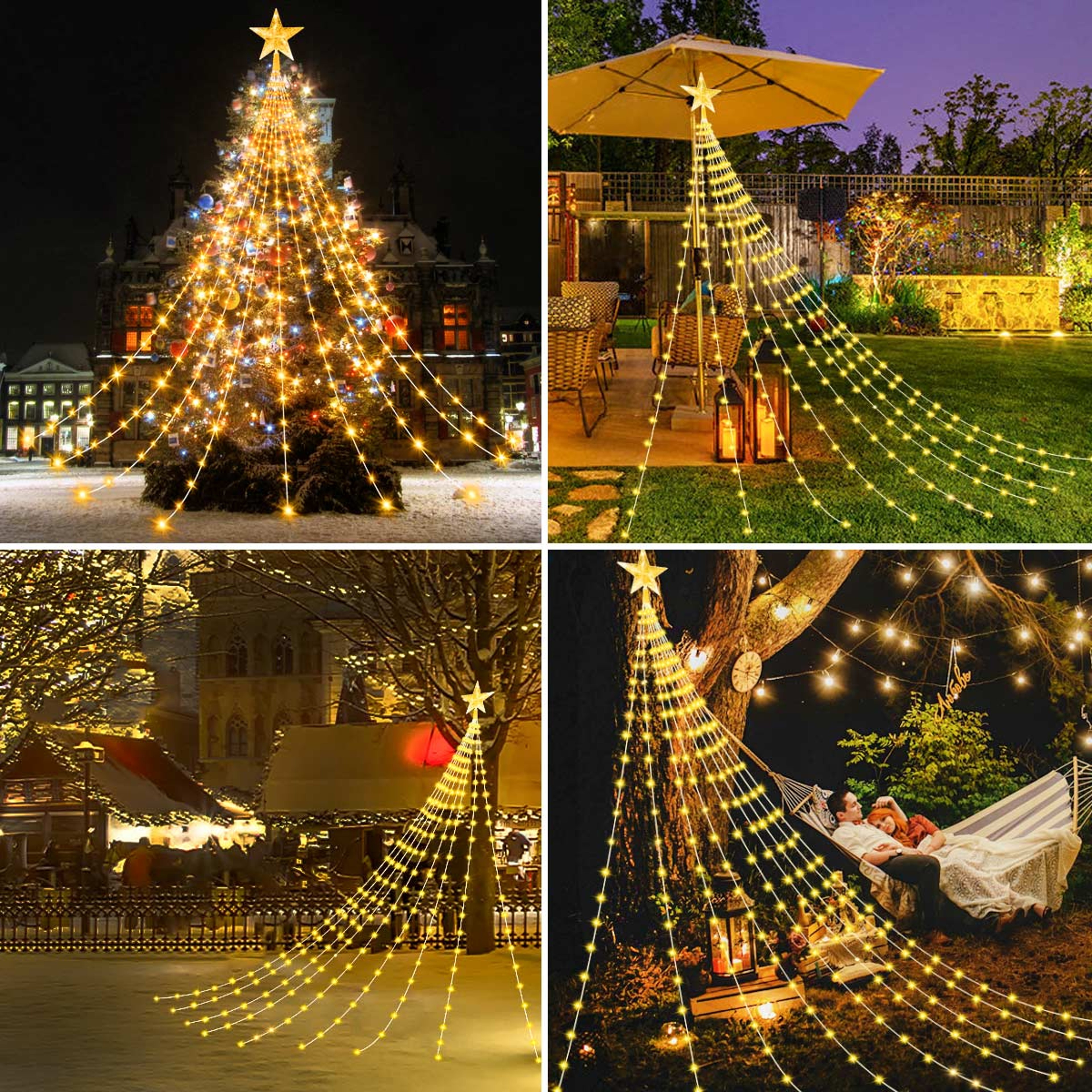 Solar Christmas Lights, Outdoor Star String Lights, Waterfall Fairy Lights for Tree and Wedding – view 6