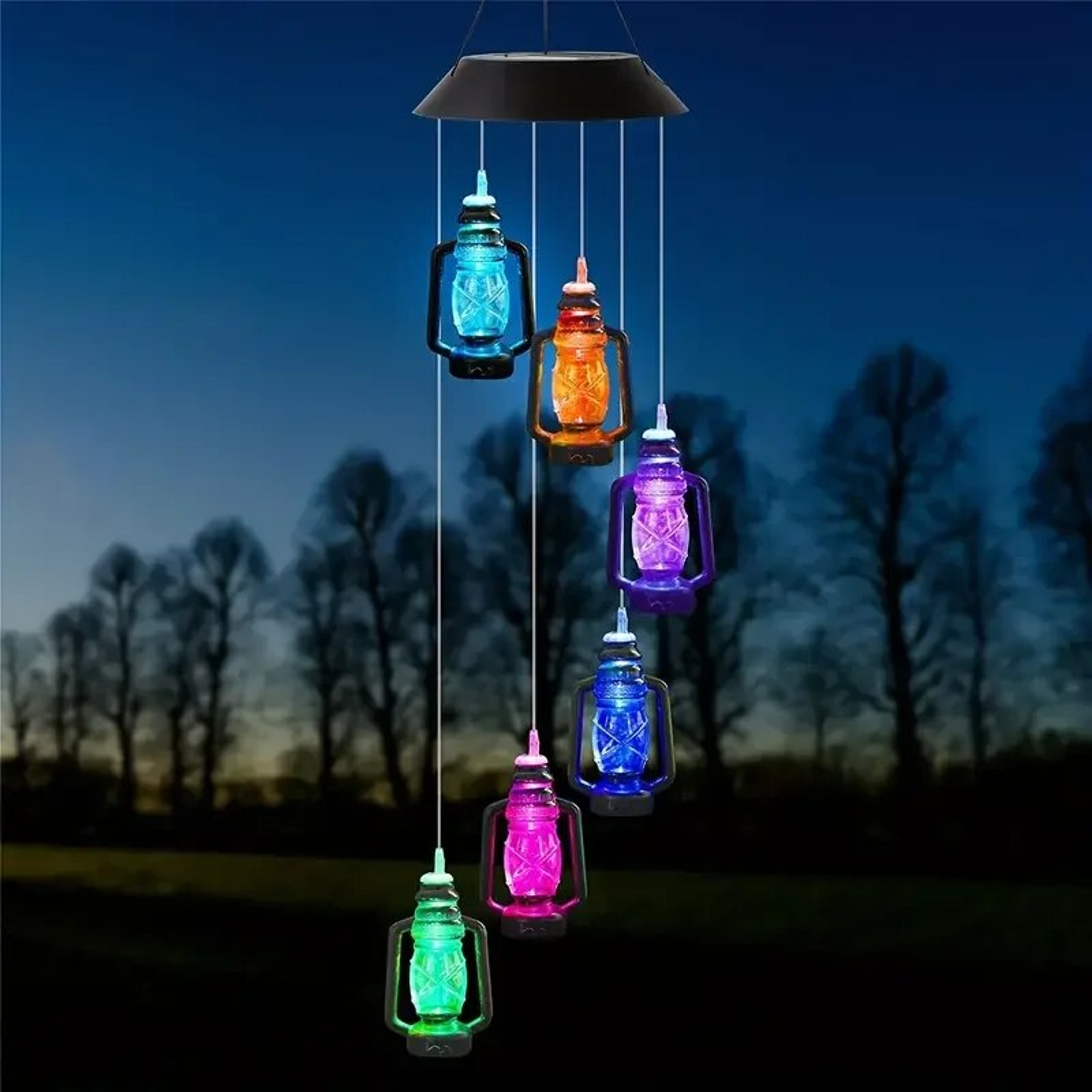 Retro Solar Kerosene Lamp, Solar Wind Chime Hanging Lantern, for Porch Garden Courtyard Outdoor Decoration – view 3