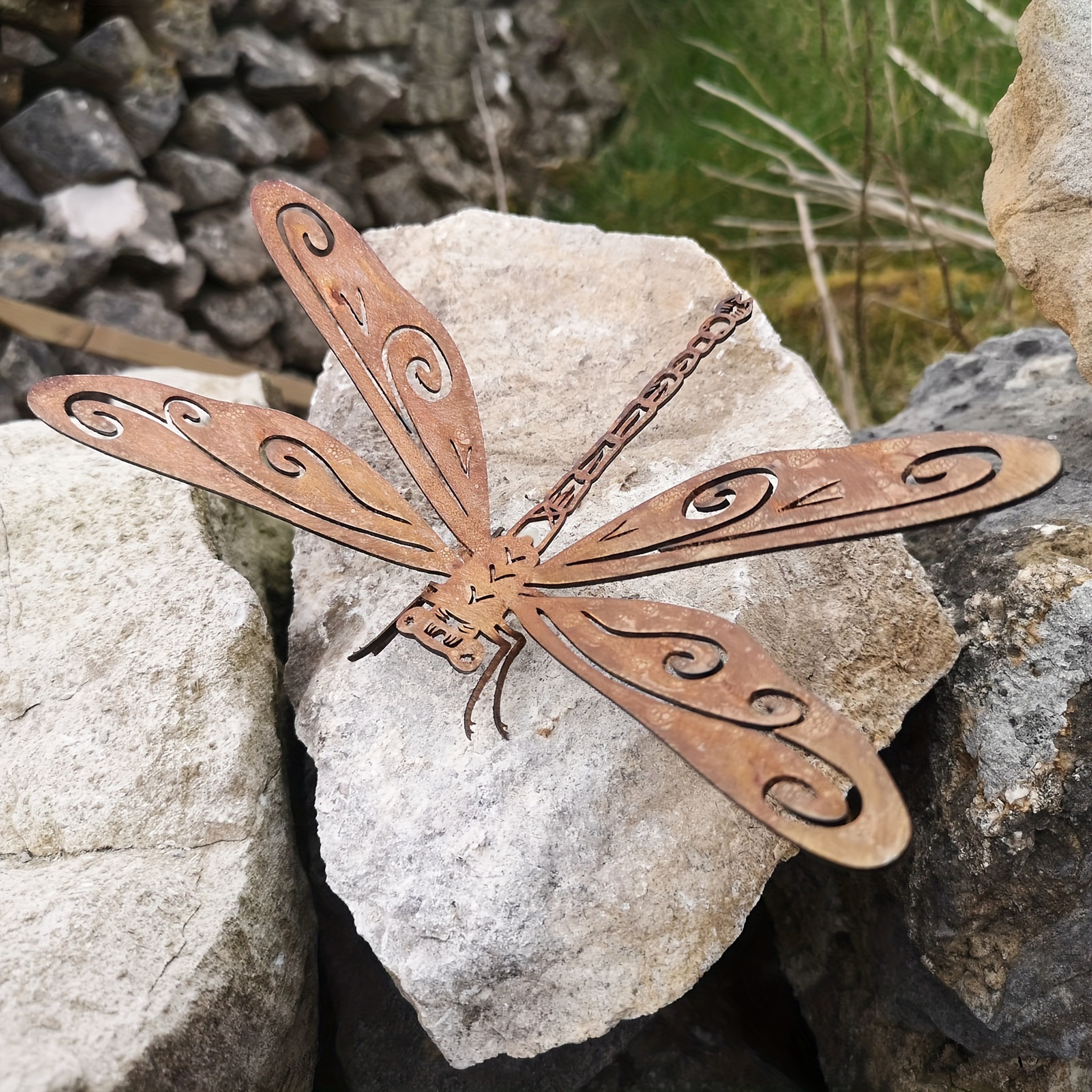 Rustic Metal Dragonfly Sculpture, Natural Rust Outdoor Garden Decor, Handmade Insect Ornament – view 1