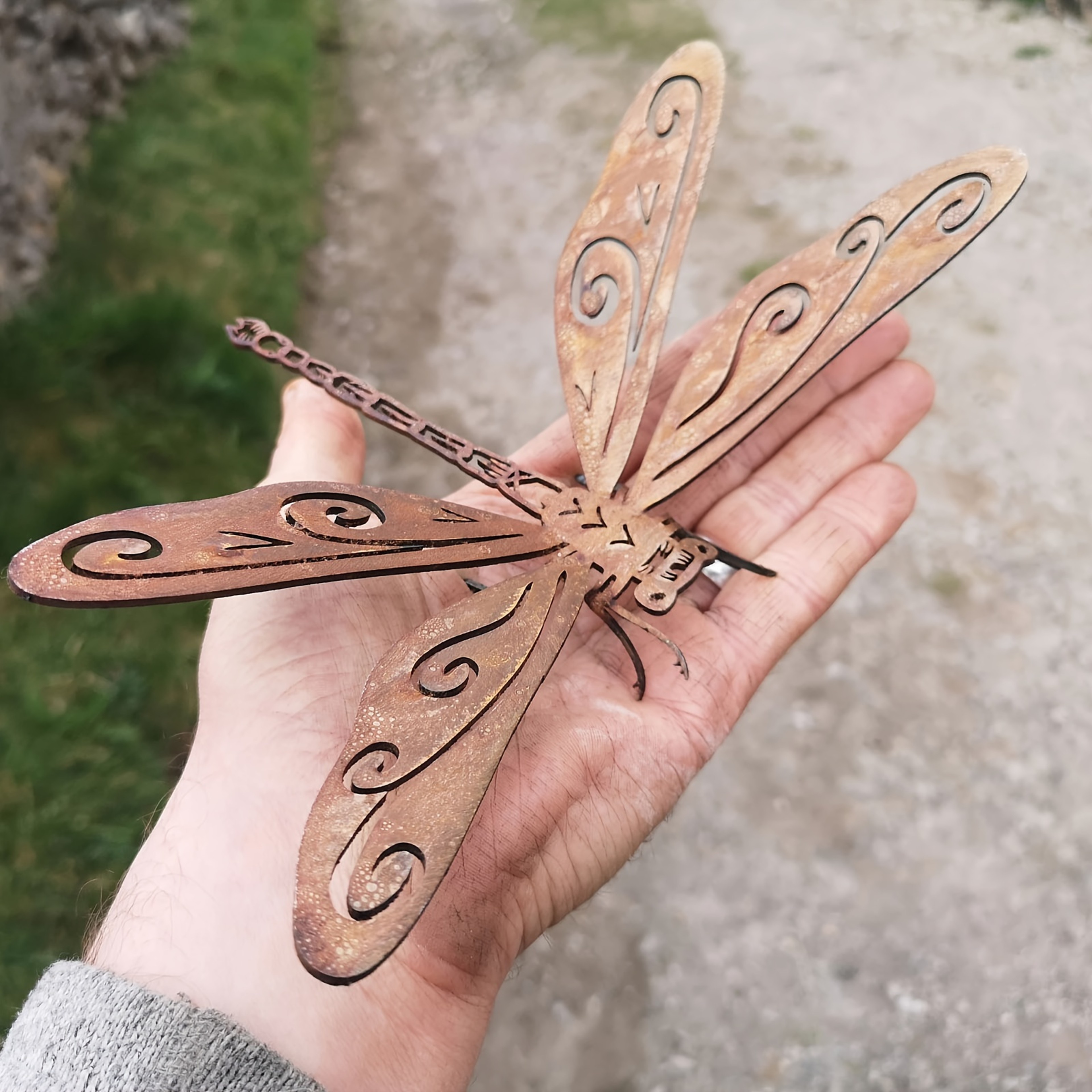 Rustic Metal Dragonfly Sculpture, Natural Rust Outdoor Garden Decor, Handmade Insect Ornament – view 2