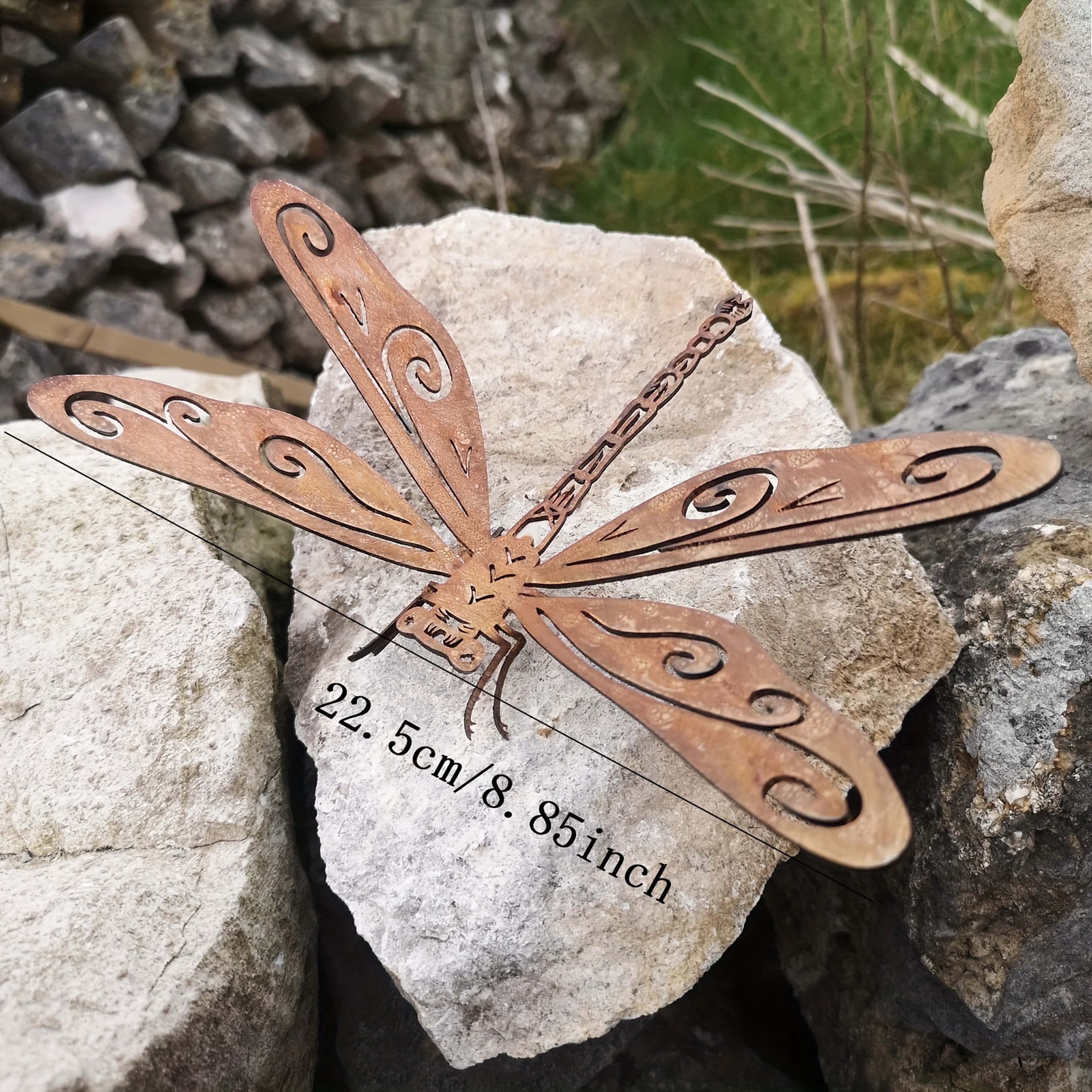 Rustic Metal Dragonfly Sculpture, Natural Rust Outdoor Garden Decor, Handmade Insect Ornament – view 6