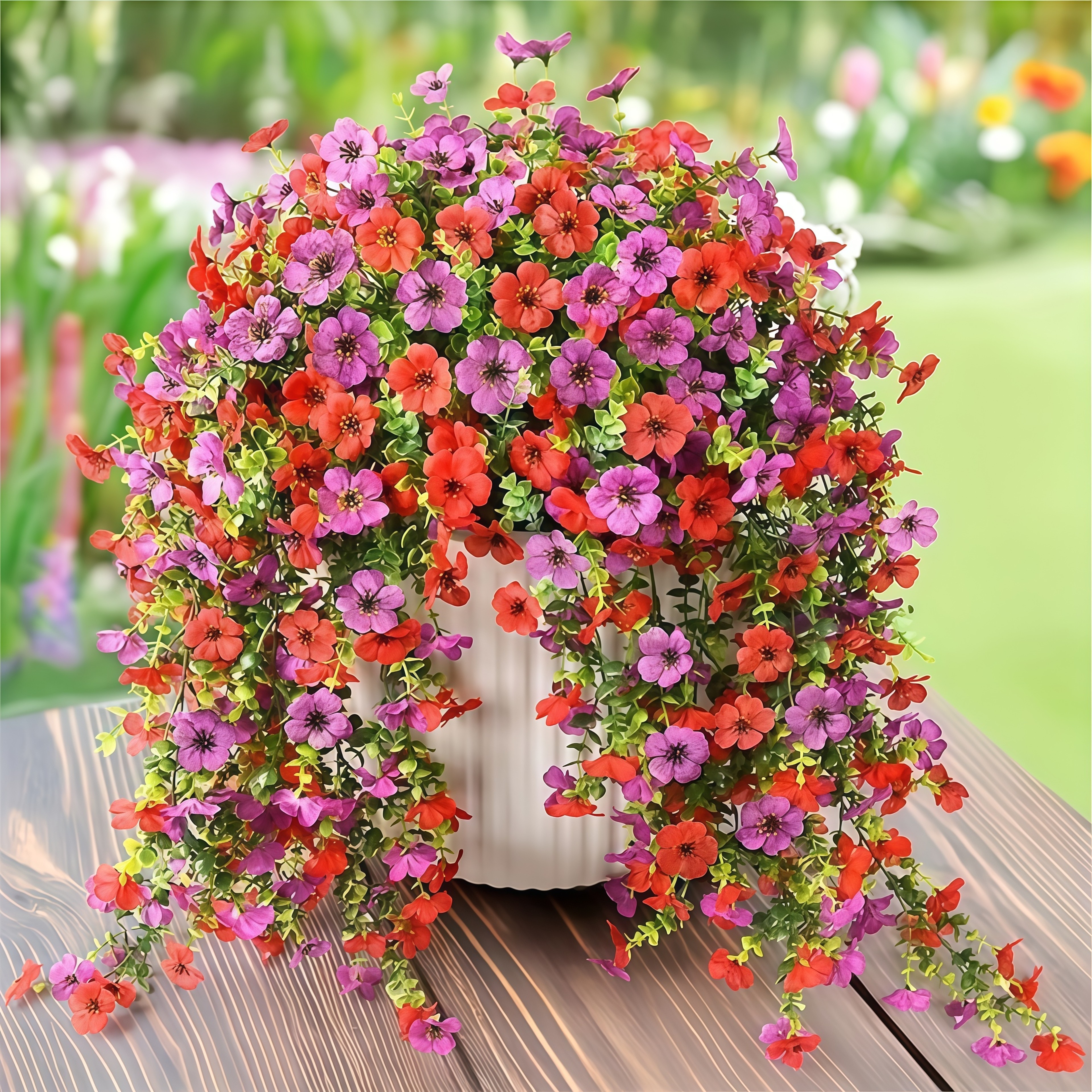 Simulated Eucalyptus and Morning Glory Vines, Artificial Flowers for Home, Outdoor, and Garden Decoration – view 1