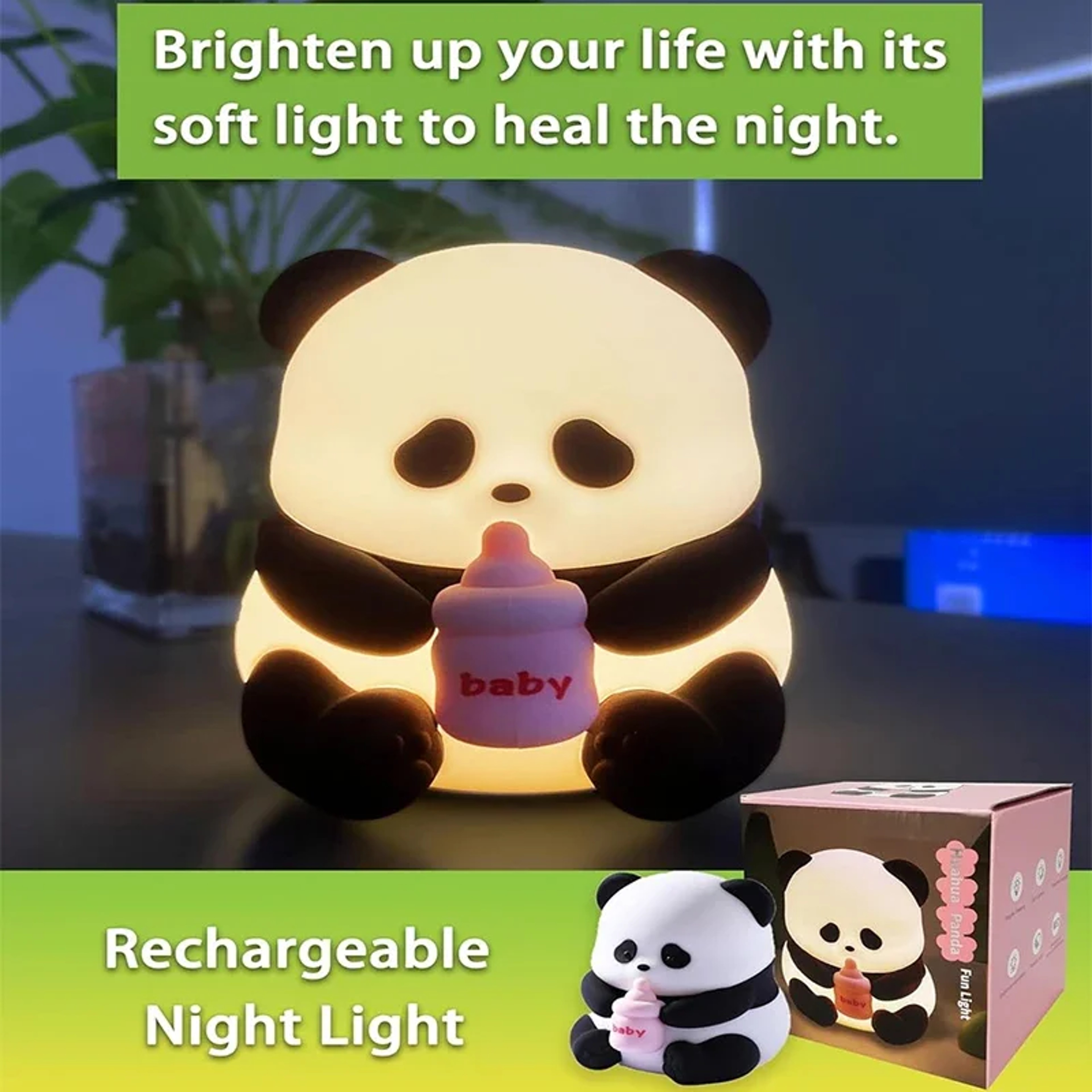 Cute Silicone Panda Night Light, Rechargeable LED, Kawaii Animal Decor for Kids, Birthday Gifts, and Christmas Lights – view 6