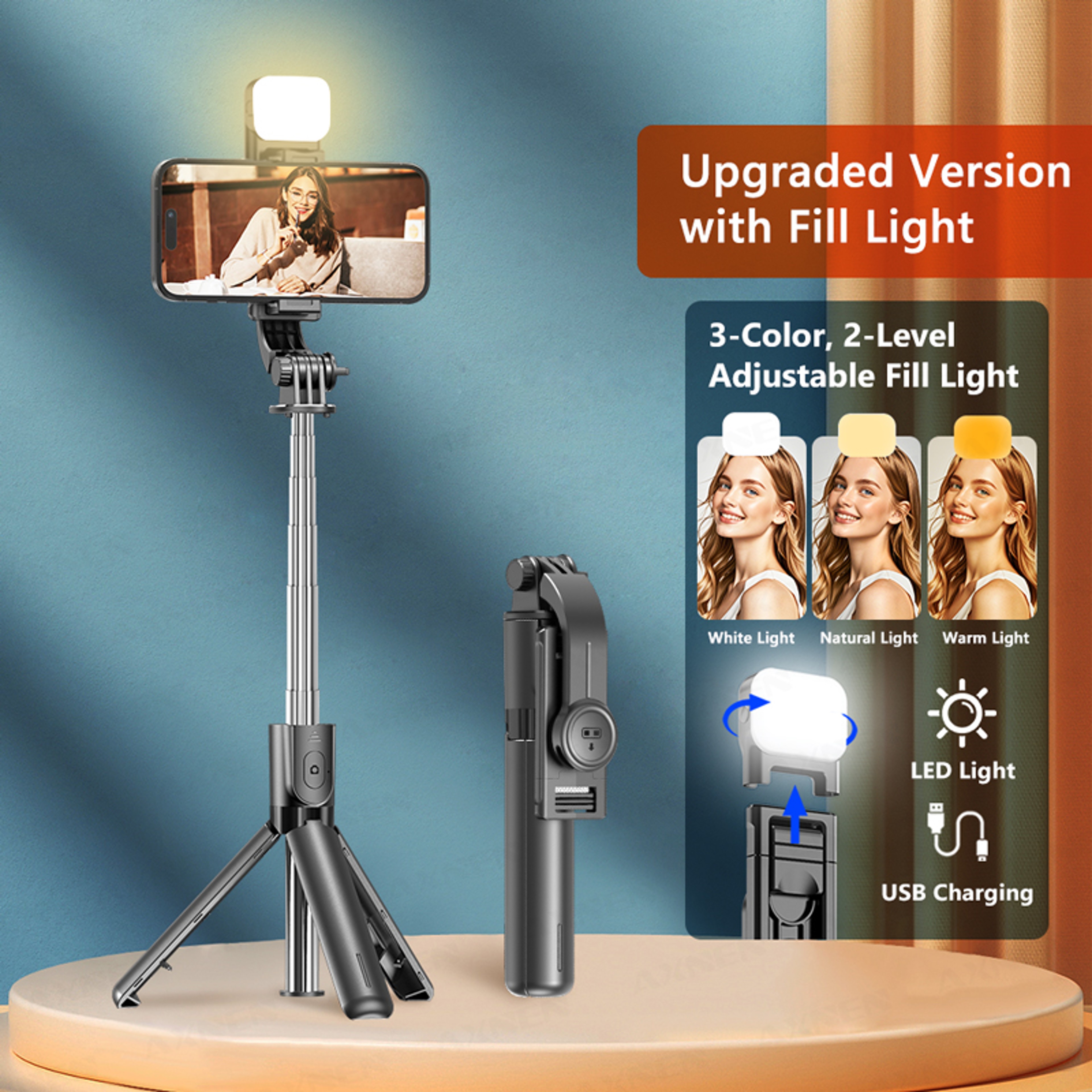 The Ultimate Selfie Stick Tripod, with Detachable Bluetooth Remote, Fill Light, 360 Rotation, and Extendable Pole – view 8