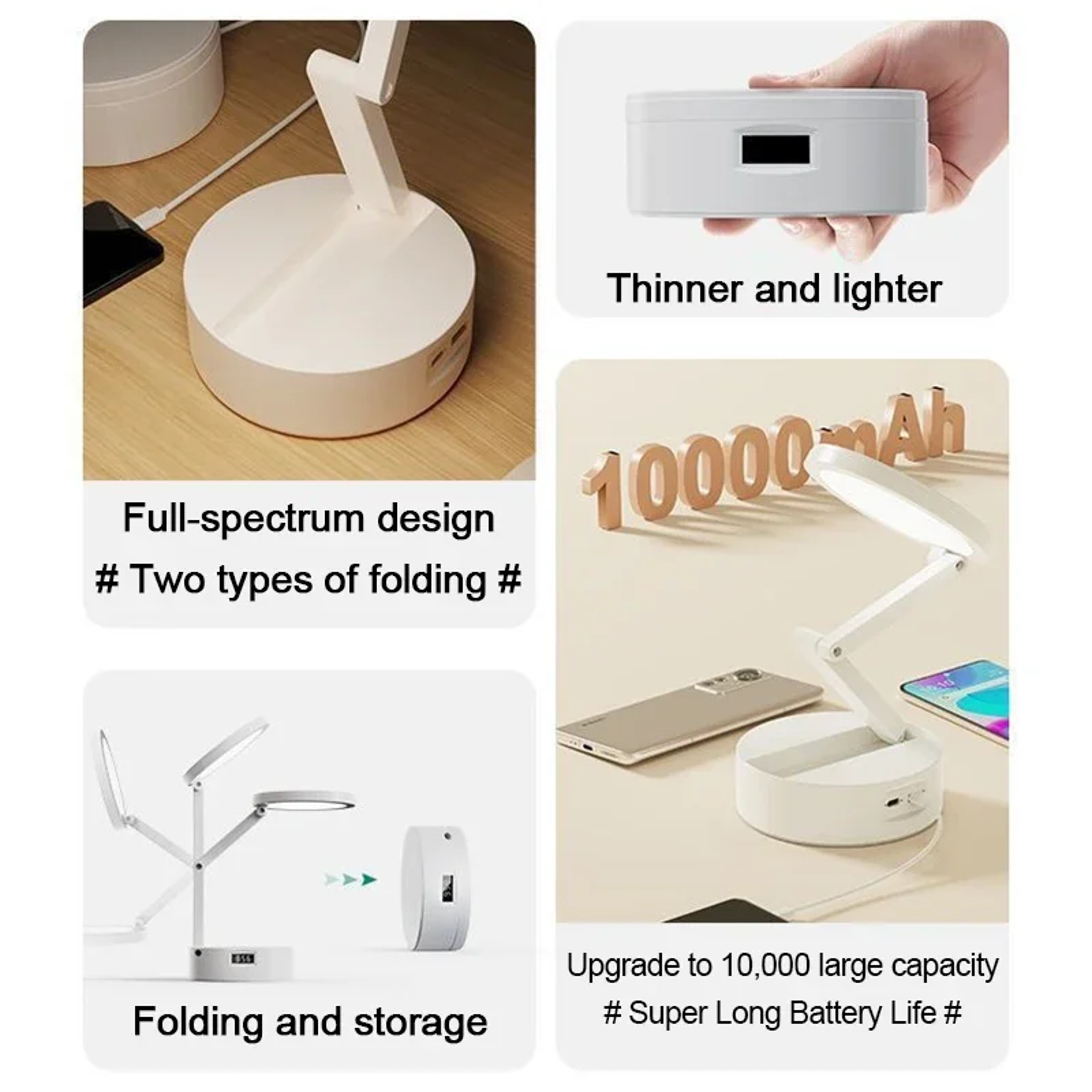 Rechargeable Foldable LED Reading Light, Portable USB Desk Lamp, Energy Saving Book Light for Reading, Clock Fold Design – view 6