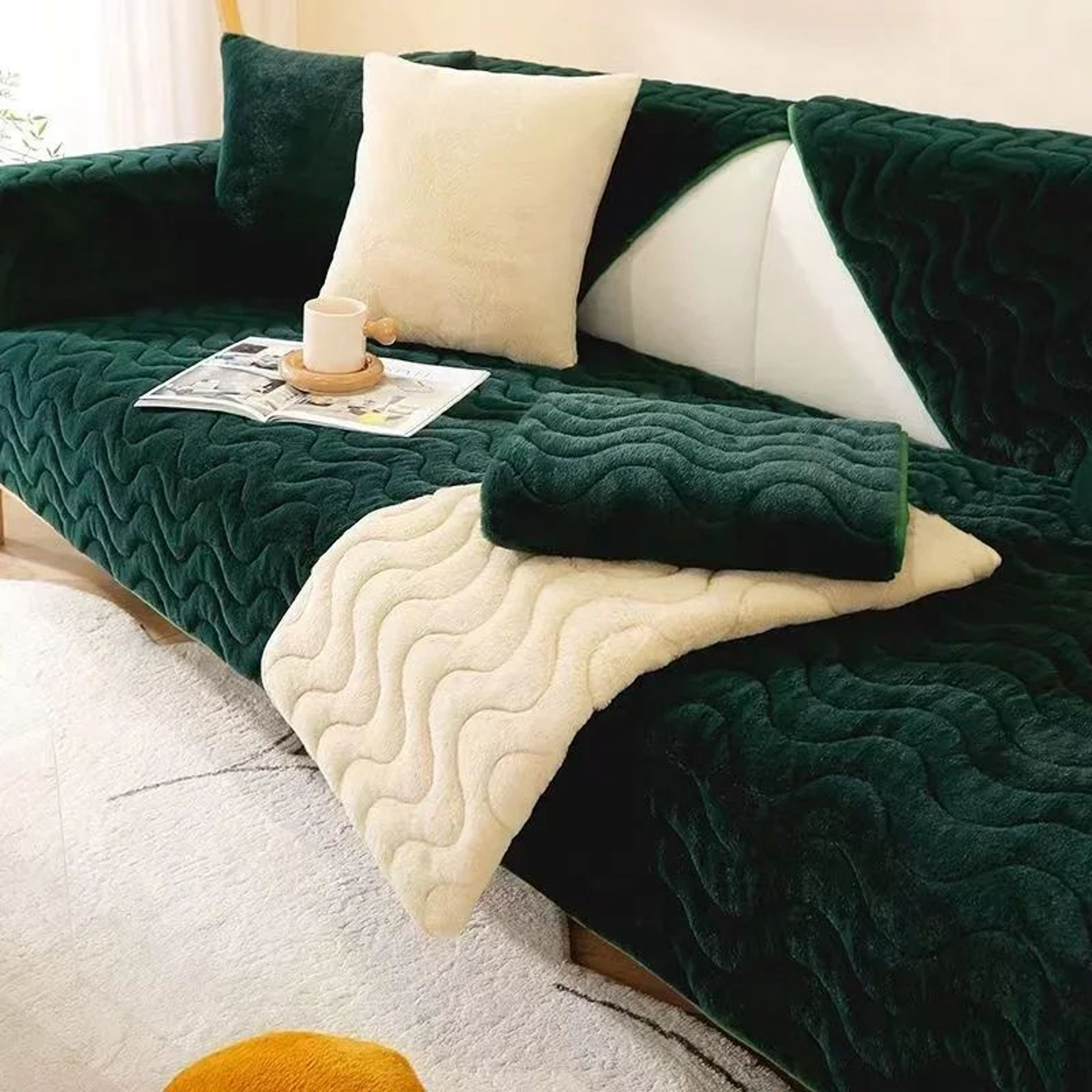Super Soft Rabbit Plush Quilted Sofa Cover Winter Warm Thick Couch Cover L Shaped Sectional Anti Sl 11