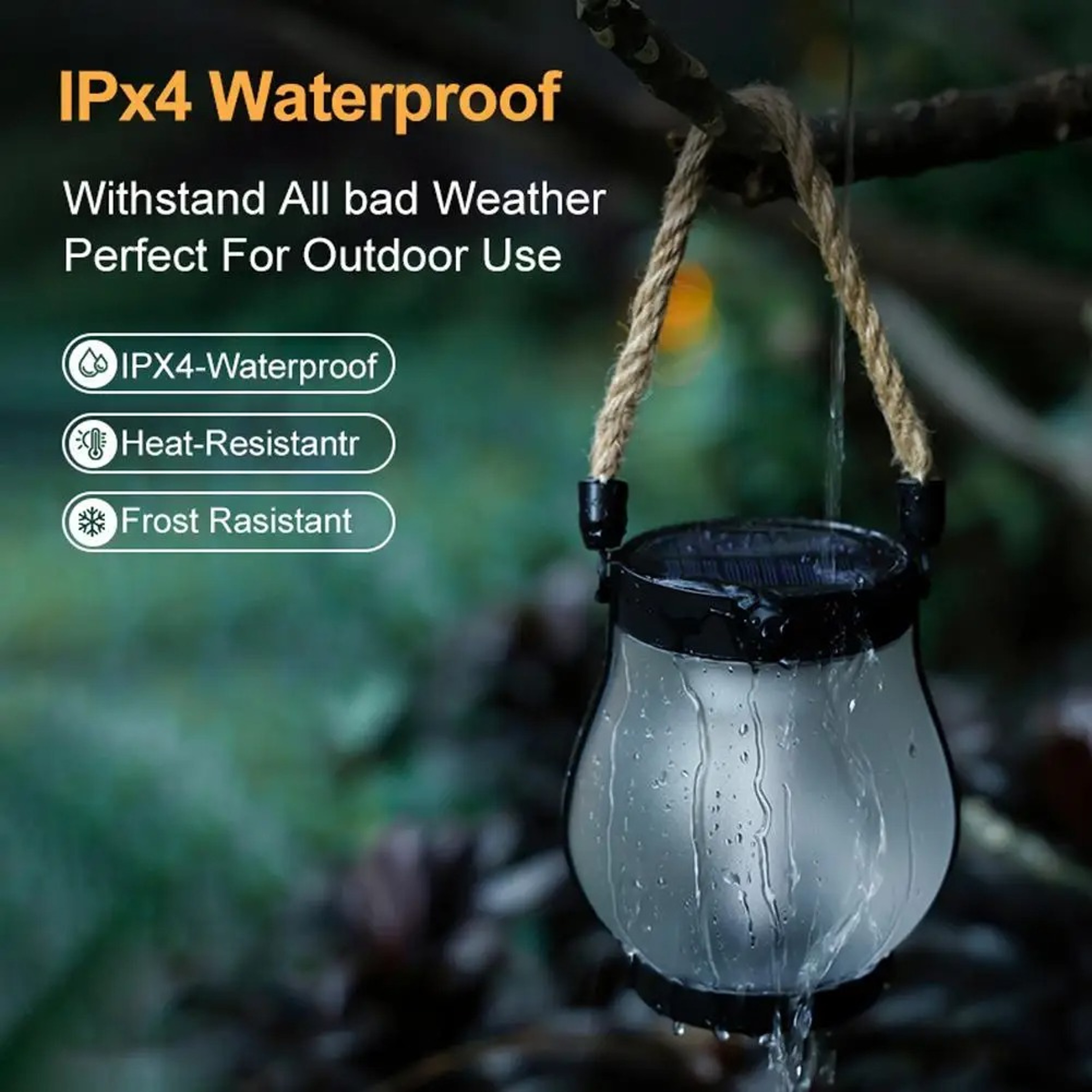 Solar Flame Lights, Waterproof USB Rechargeable Camping Light, Hanging Lantern – view 4