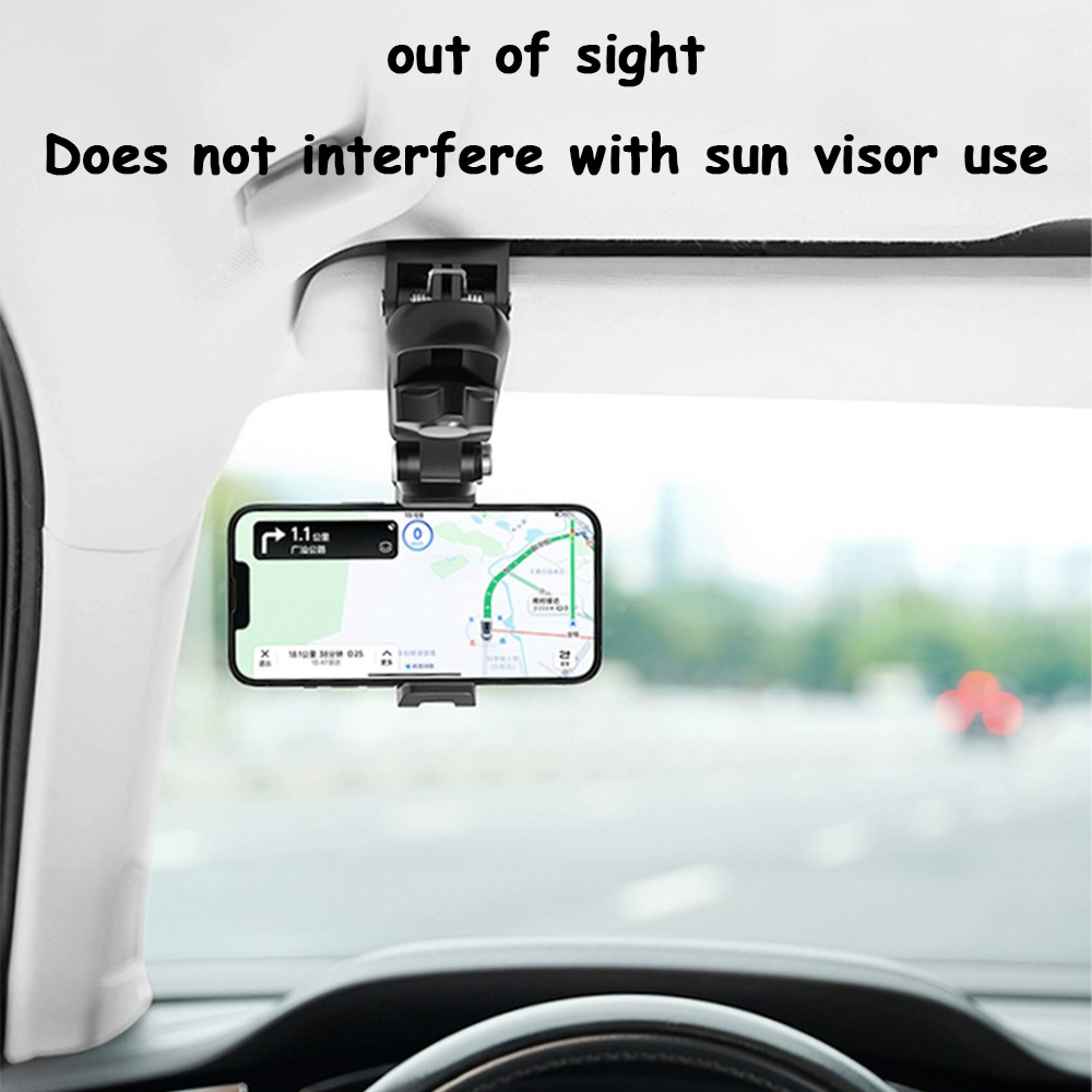 Universal Rotating Car Sun Visor Phone Holder, Multifunctional Cell Phone Mount for iPhone, Samsung, Android – view 3