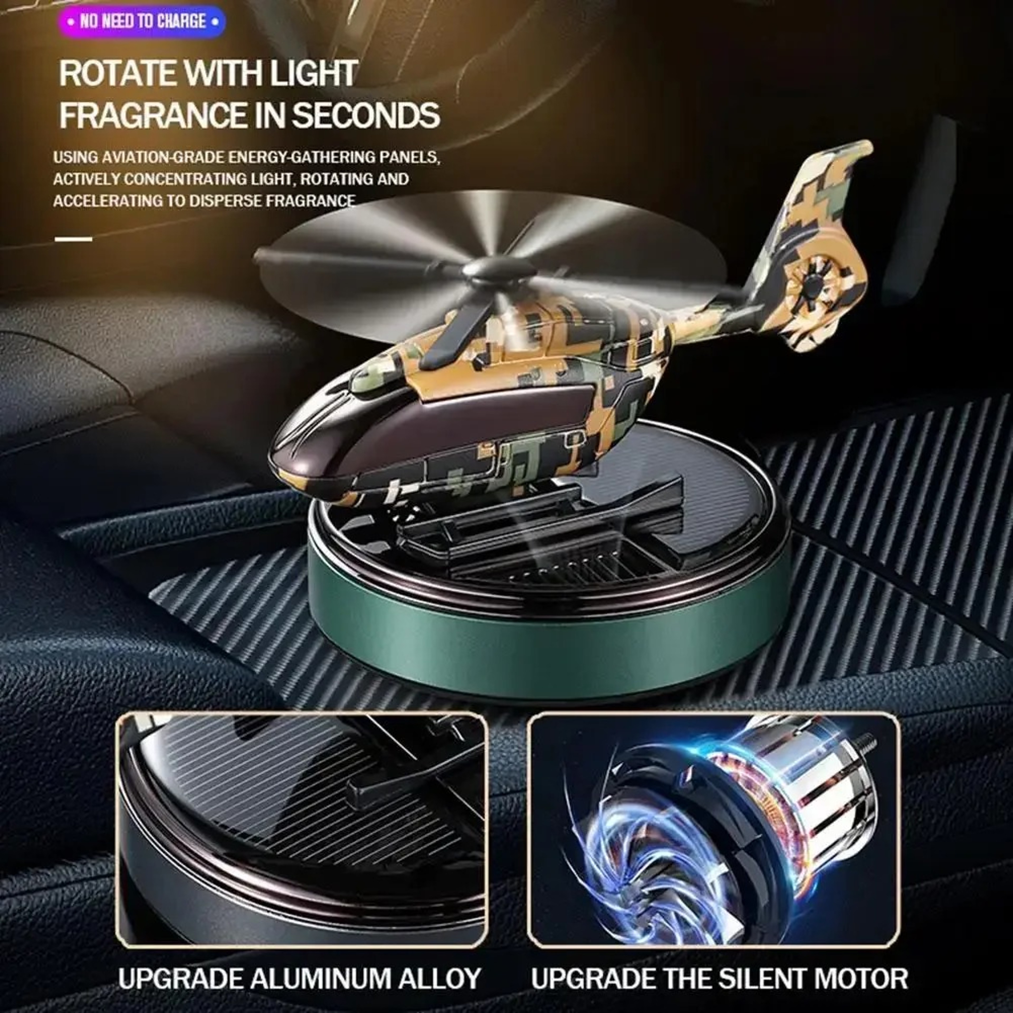 Solar Helicopter Car Air Freshener, Propeller Rotating Perfume Diffuser, Stylish Auto Interior Decorations – view 3