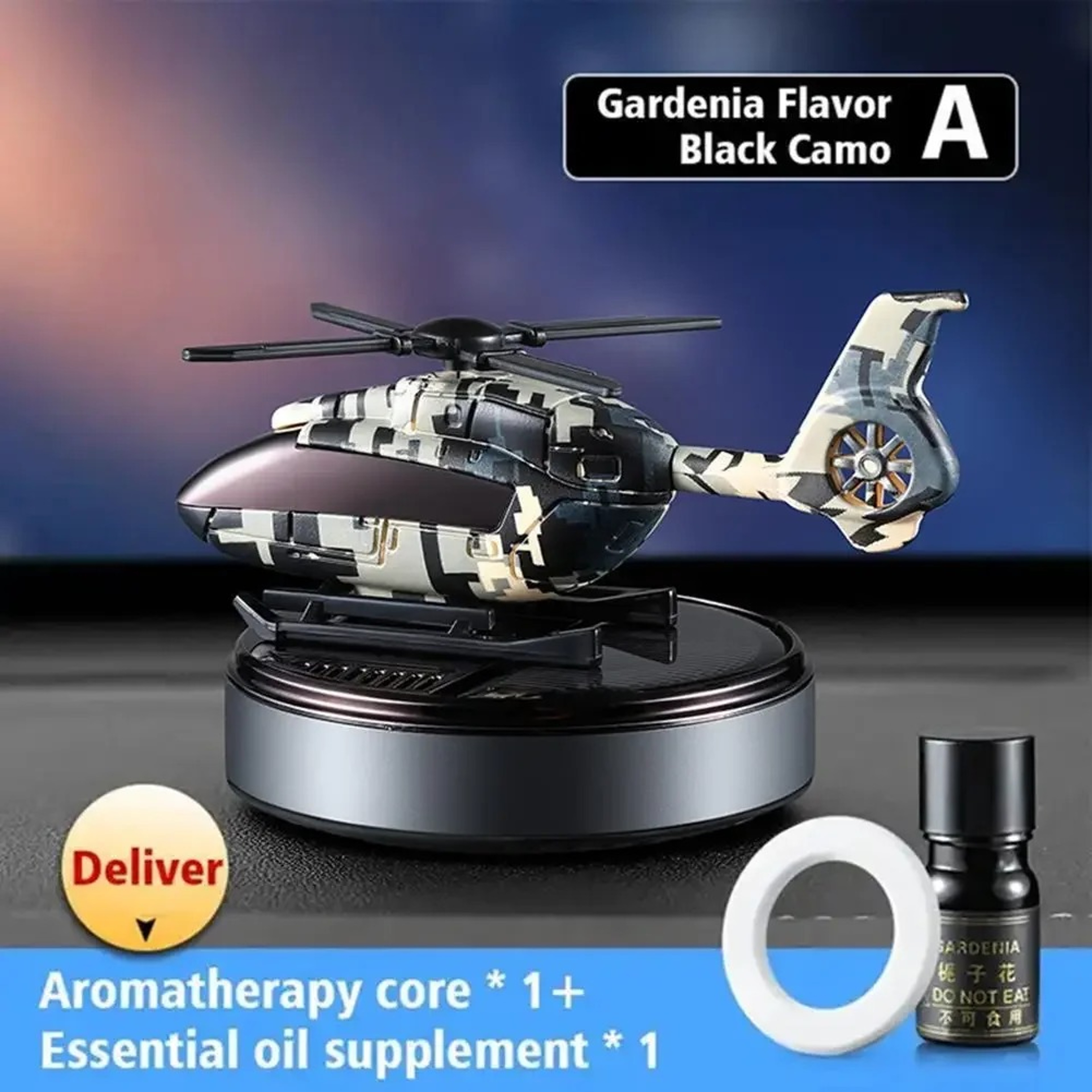 Solar Helicopter Car Air Freshener, Propeller Rotating Perfume Diffuser, Stylish Auto Interior Decorations – view 7