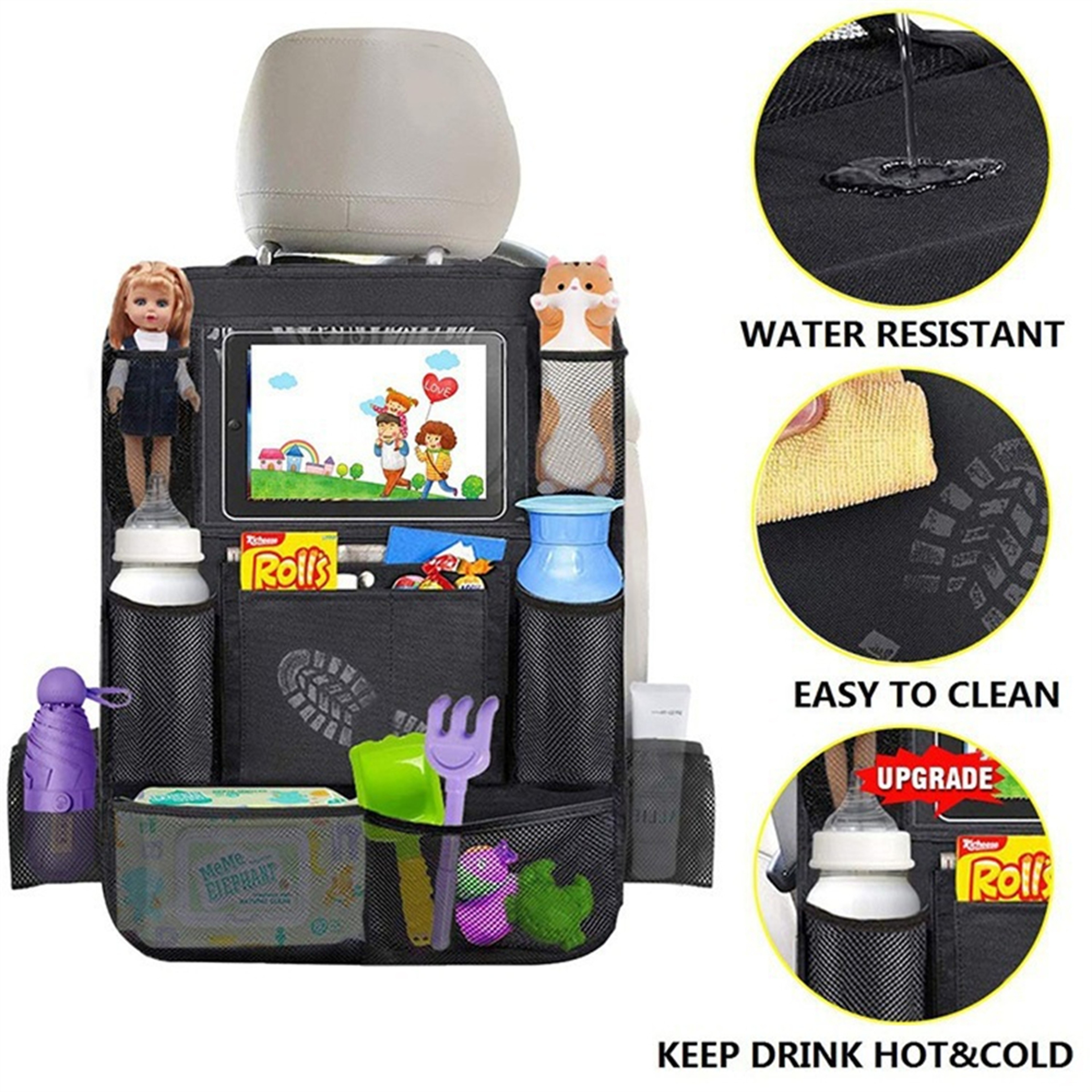Touch Screen Tablet Holder Car Backseat Organizer Auto Storage Pockets Car Seat Protector For Kids  4