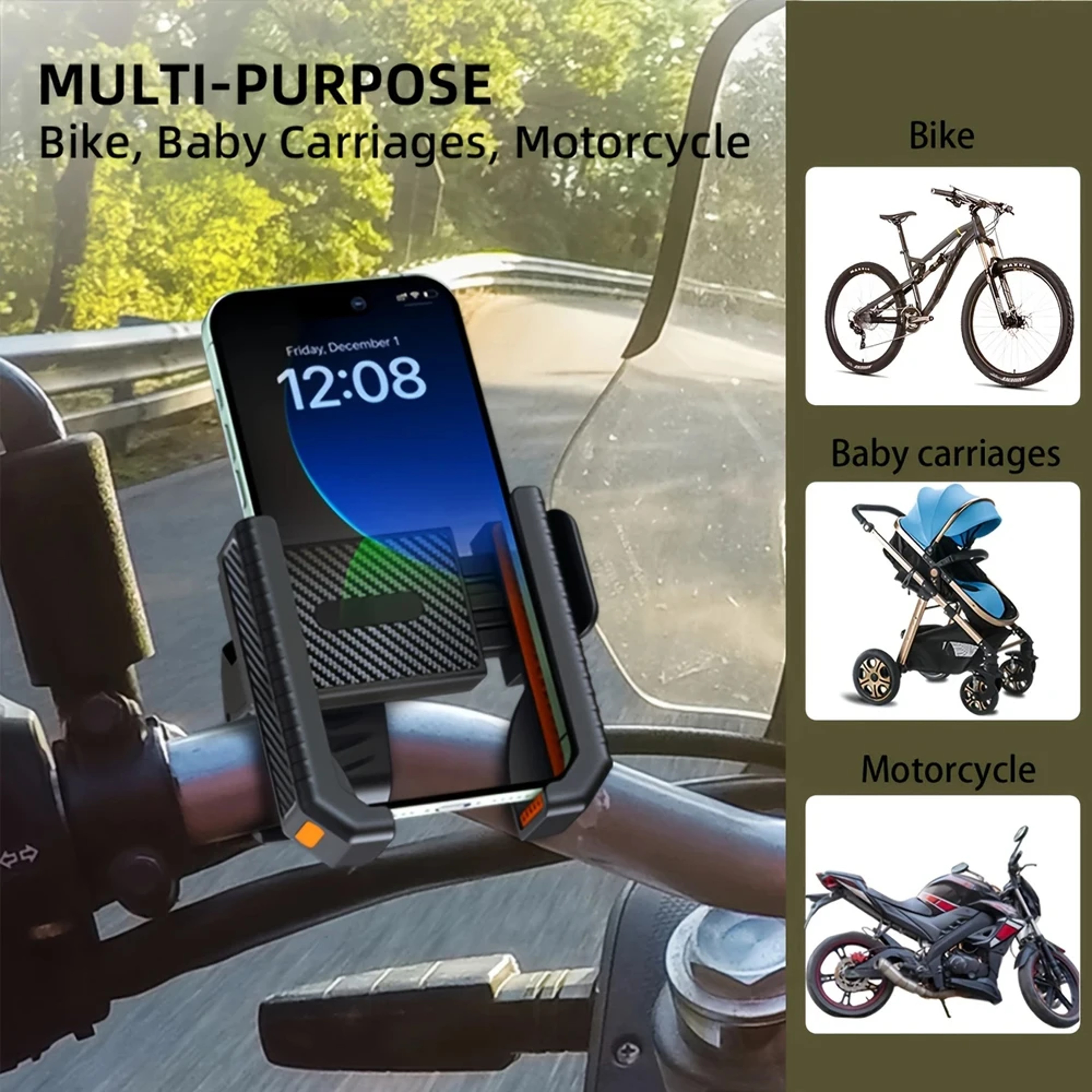 Motorcycle Handlebar Phone Mount, Bike Holder Stand, GPS Support Clip, Shockproof Mobile Bracket for Phones – view 2
