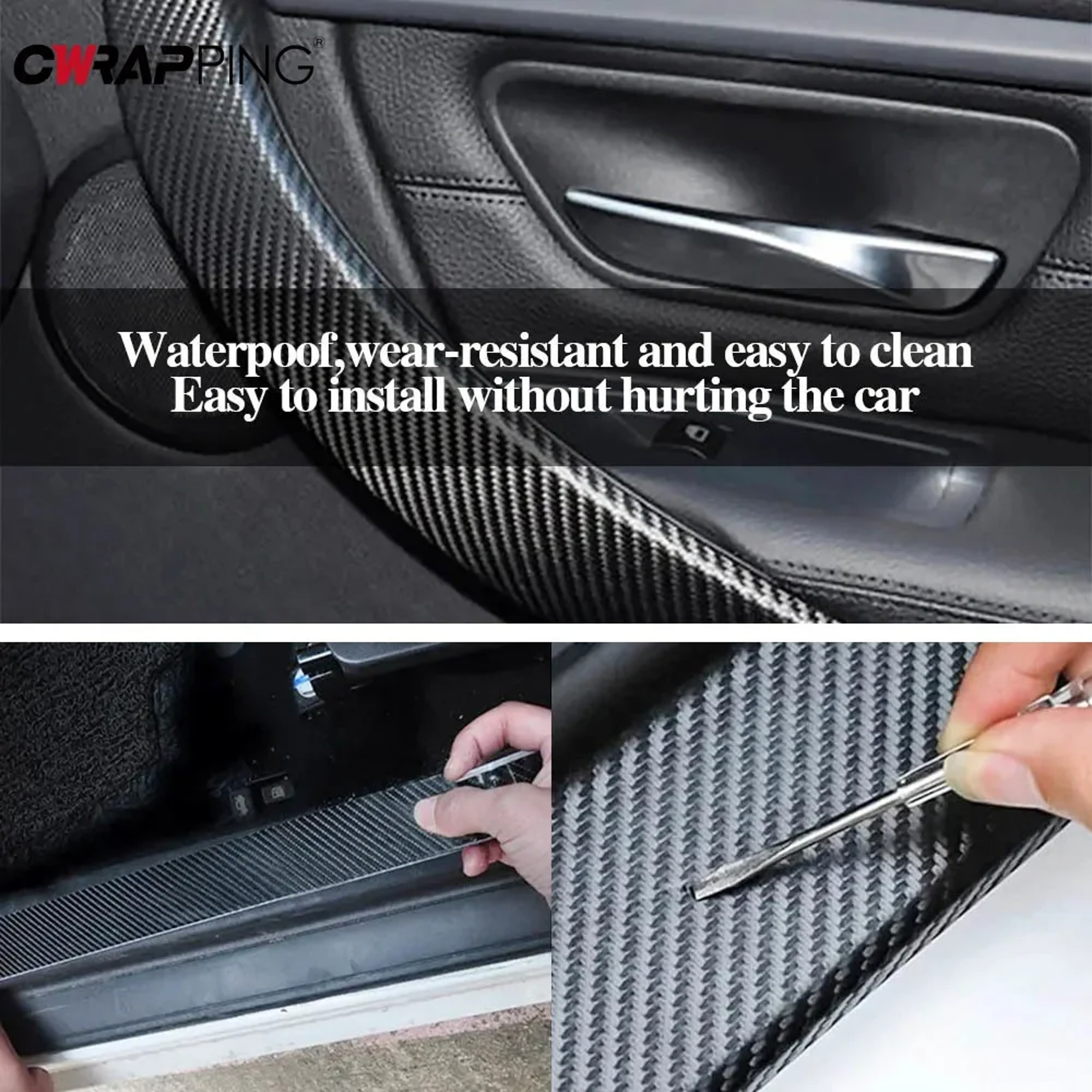 Carbon Fiber Auto Door Sill Protector, 3D Waterproof Car Sticker, Anti-Scratch Car Accessories – view 4