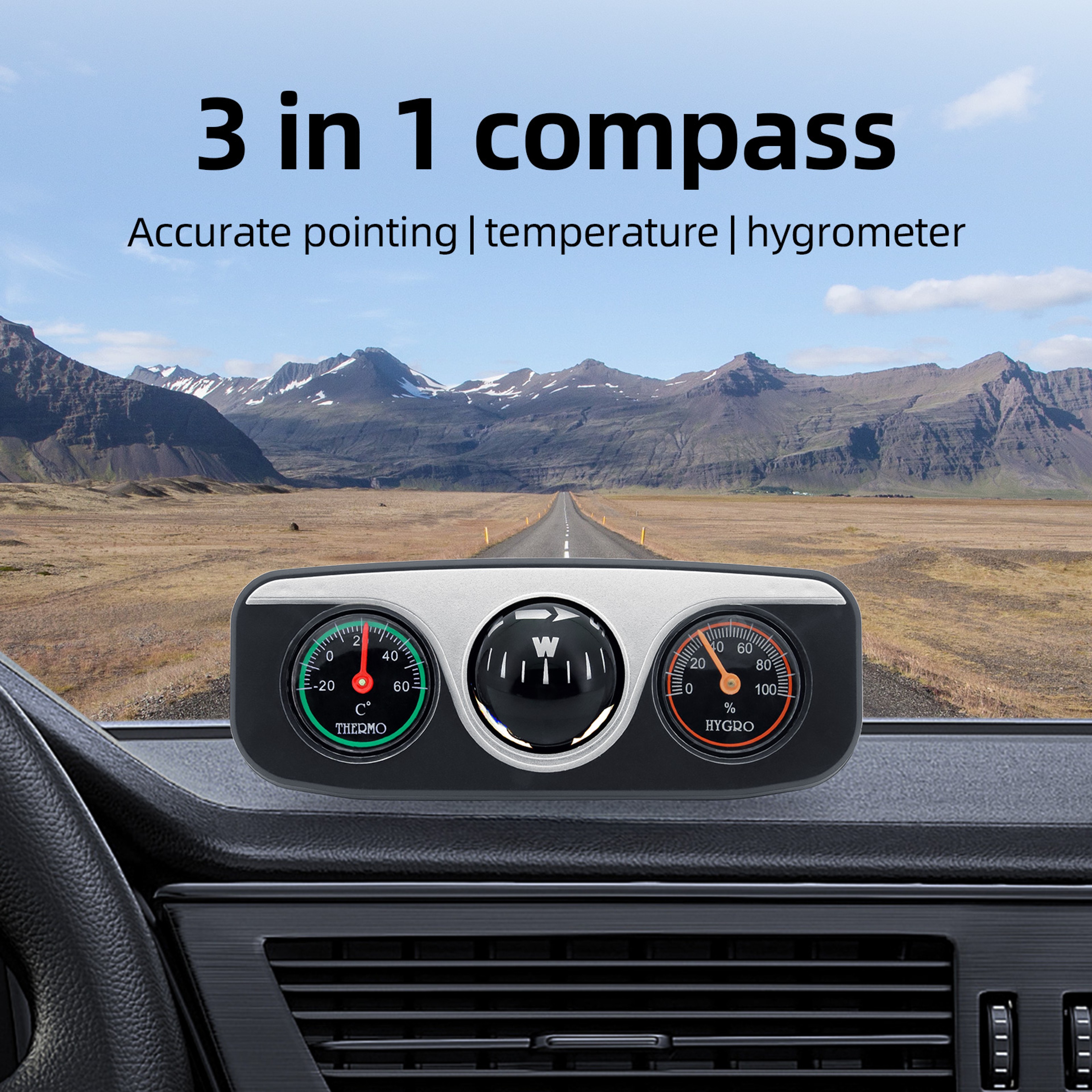 Car Compass, Thermometer Hygrometer, Ornaments Decoration for Auto Boat Vehicles Interior – view 2