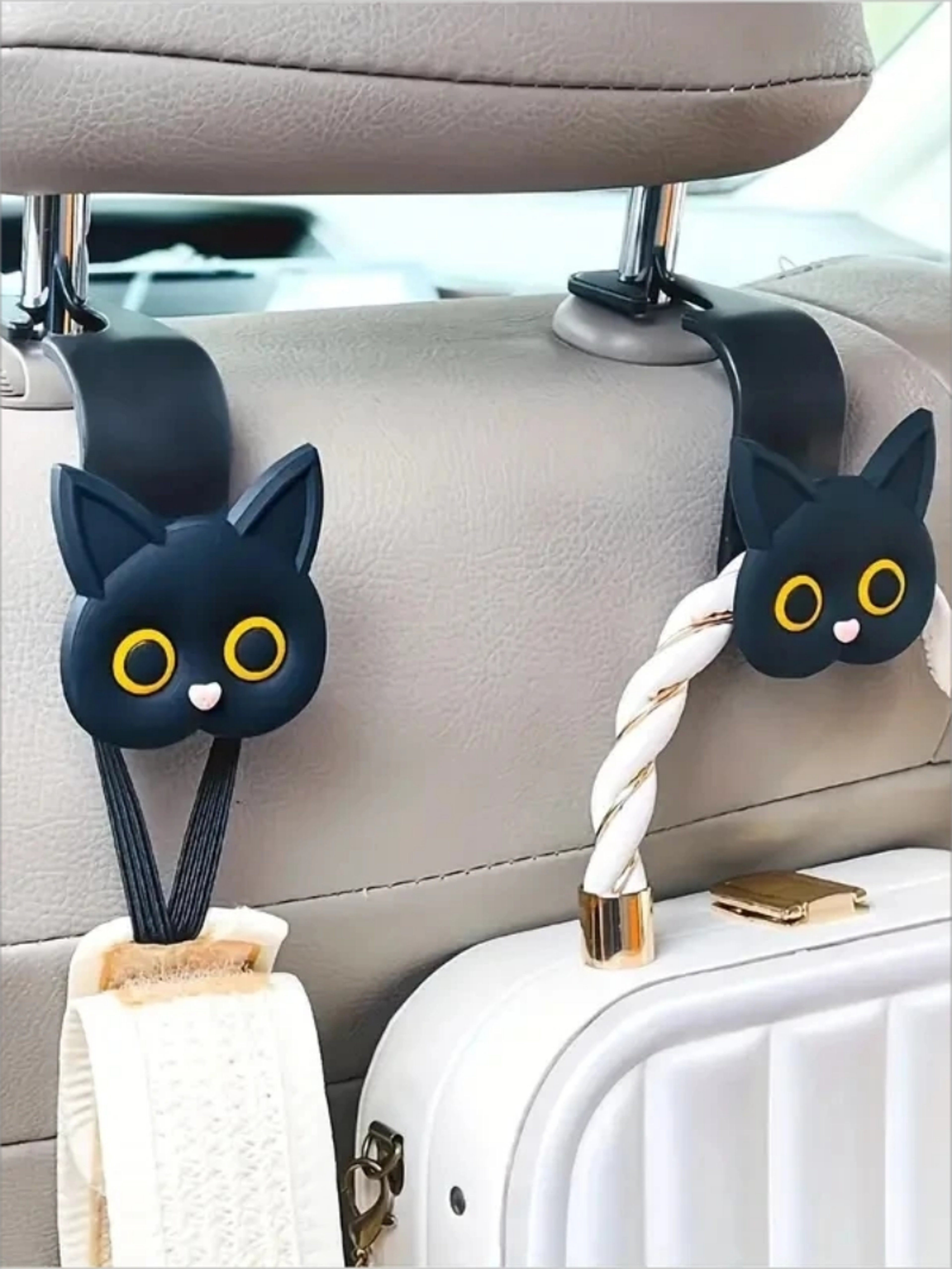 3D Cartoon Cat Car Seat Headrest Hooks, Cute Universal Car Organizer for Bags, Purses, Coats – view 7